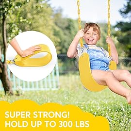 TURFEE Swing for Outdoor Swing Set - Pack of 1 Seat Replacement Kit with Heavy Duty Chains - Backyard Swingset Playground Accessories for Kids (Yellow)