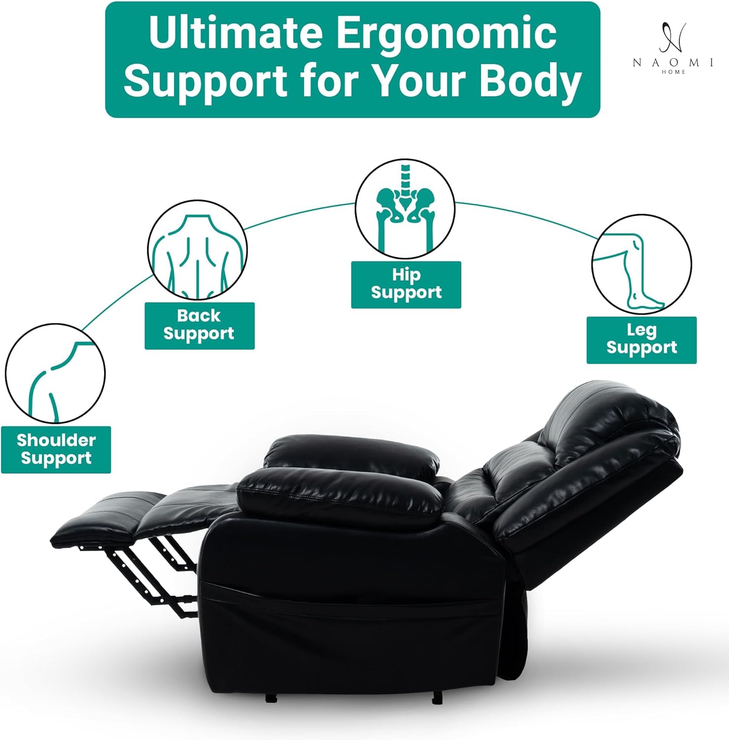 Naomi Home Whitney Power Lift Recliner Chair for Elderly with Massage and Heat, Plush Backrest, Extended Leg Support, Built-in Cup Holder, Side Pockets, Easy Assembly, Electric Power Lift Chair