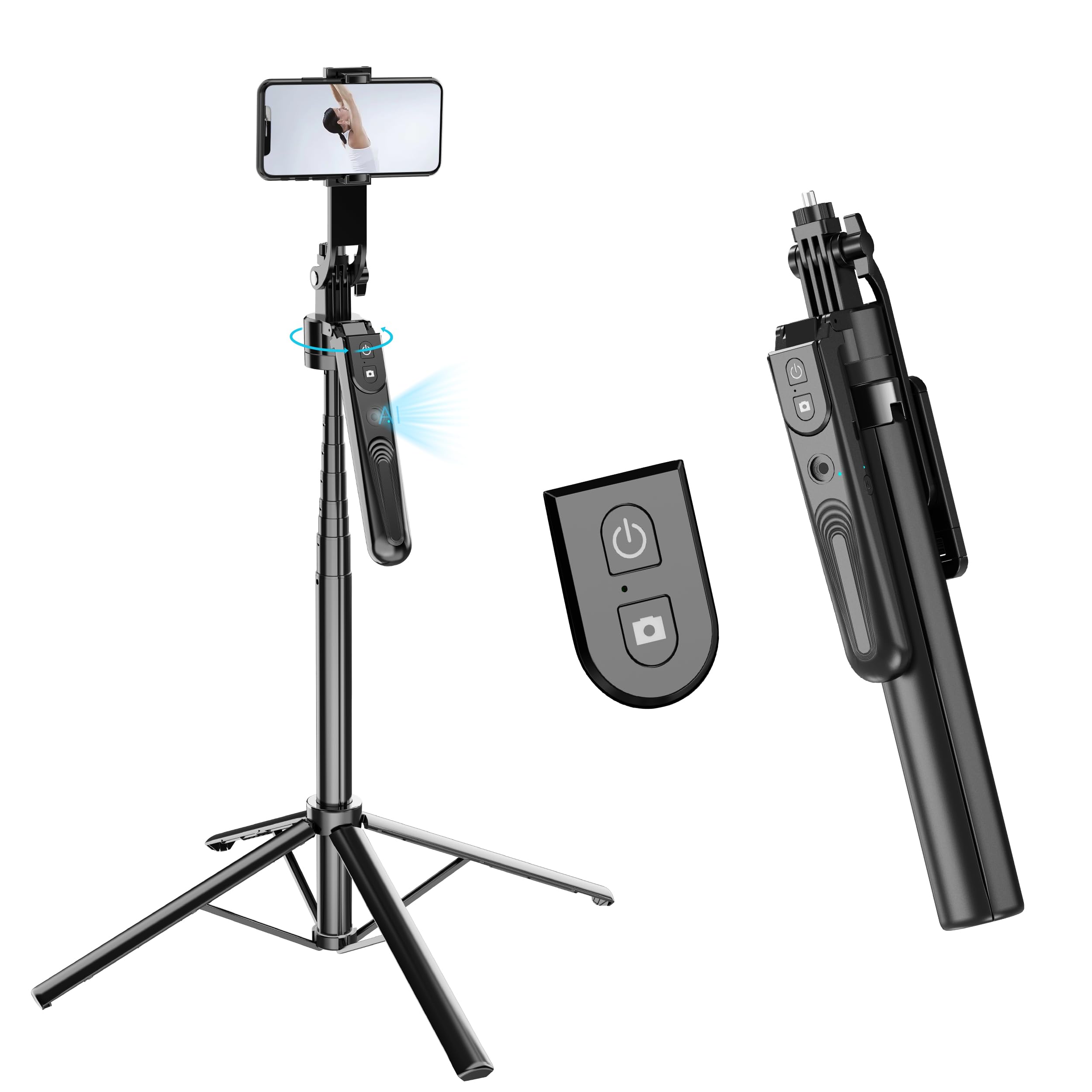 2025 New 4 in 1 Multifunctional Magnetic Selfie Stick, Universal 360° Rotation Phone Tripod with Remote Control, Portable Extendable Mag Tripod for Travel Vlog (Black