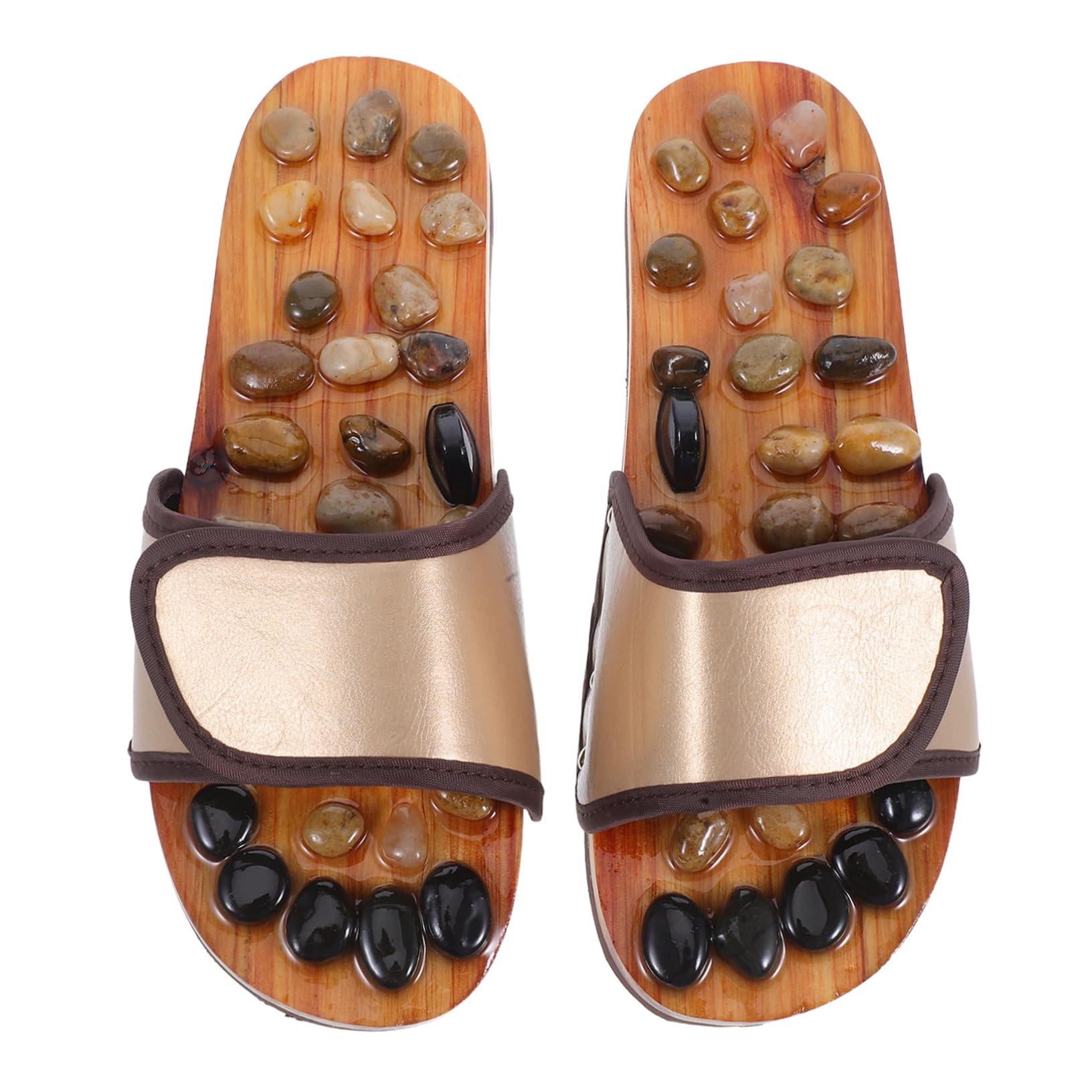 FRCOLOR Fußmassage Sandalen mit Akupunkturpunkten aus Kunstleder und Kieselsteinen Bequeme Fußmassage Hausschuhe für Zuhause und Büro Größe 39-40