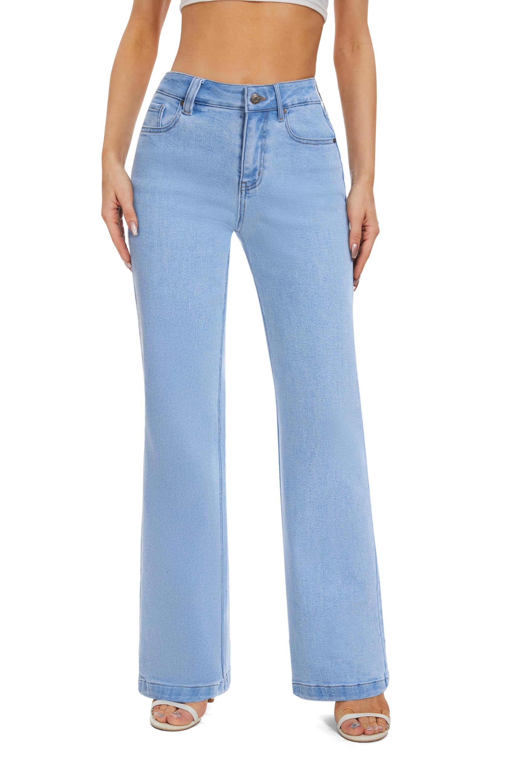 FLYING BANANA Women's High Waisted Wide Leg Baggy Stretch Denim Jeans