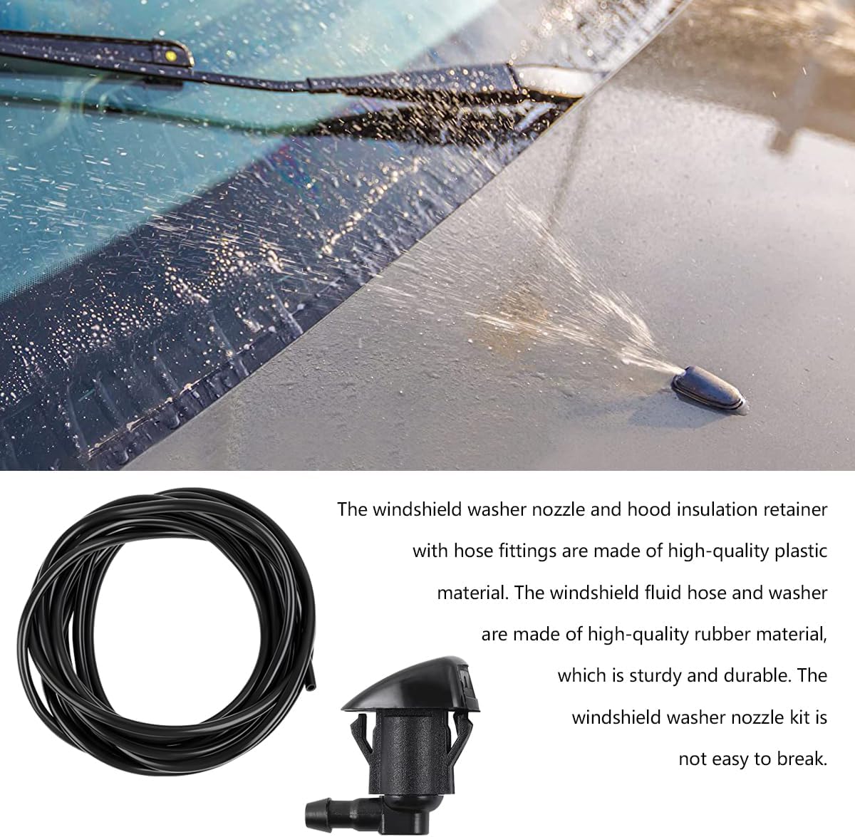 Mandark Car Windshield Washer Nozzle Hose Kit, 2Pcs Washer Nozzles &Gaskets, 12Pcs Hose Connectors, 10Pcs Hood Retainers, Fluid Hose and Fastener Remover, Compatiable with Grand Cherokee