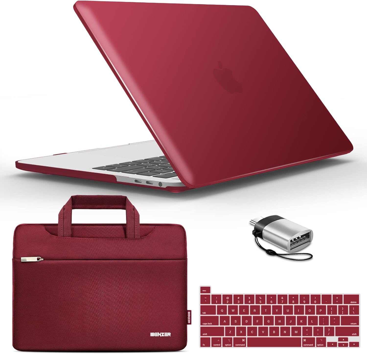 IBENZER Compatible with 2025 2024 M2 MacBook Pro 13 Inch Case 2025-2016 M1 A2338 A2289 A2251 A2159 A1989 A1706 A1708, Hard Shell Case & Sleeve & Keyboard Cover & Type C, Wine Red,T13-WR+3