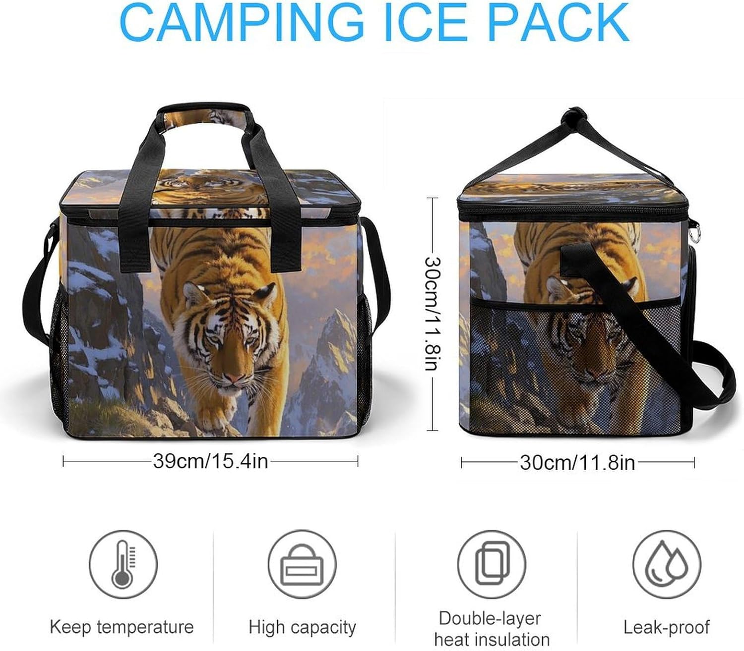 Insulated Picnic Backpack Tote Bag, Large Capacity 30L Tiger Descending Mountain Cooler Bag Leakproof Beach Bags Portable Lunch Box Waterproof Picnic Basket for Beach Camping BBQ