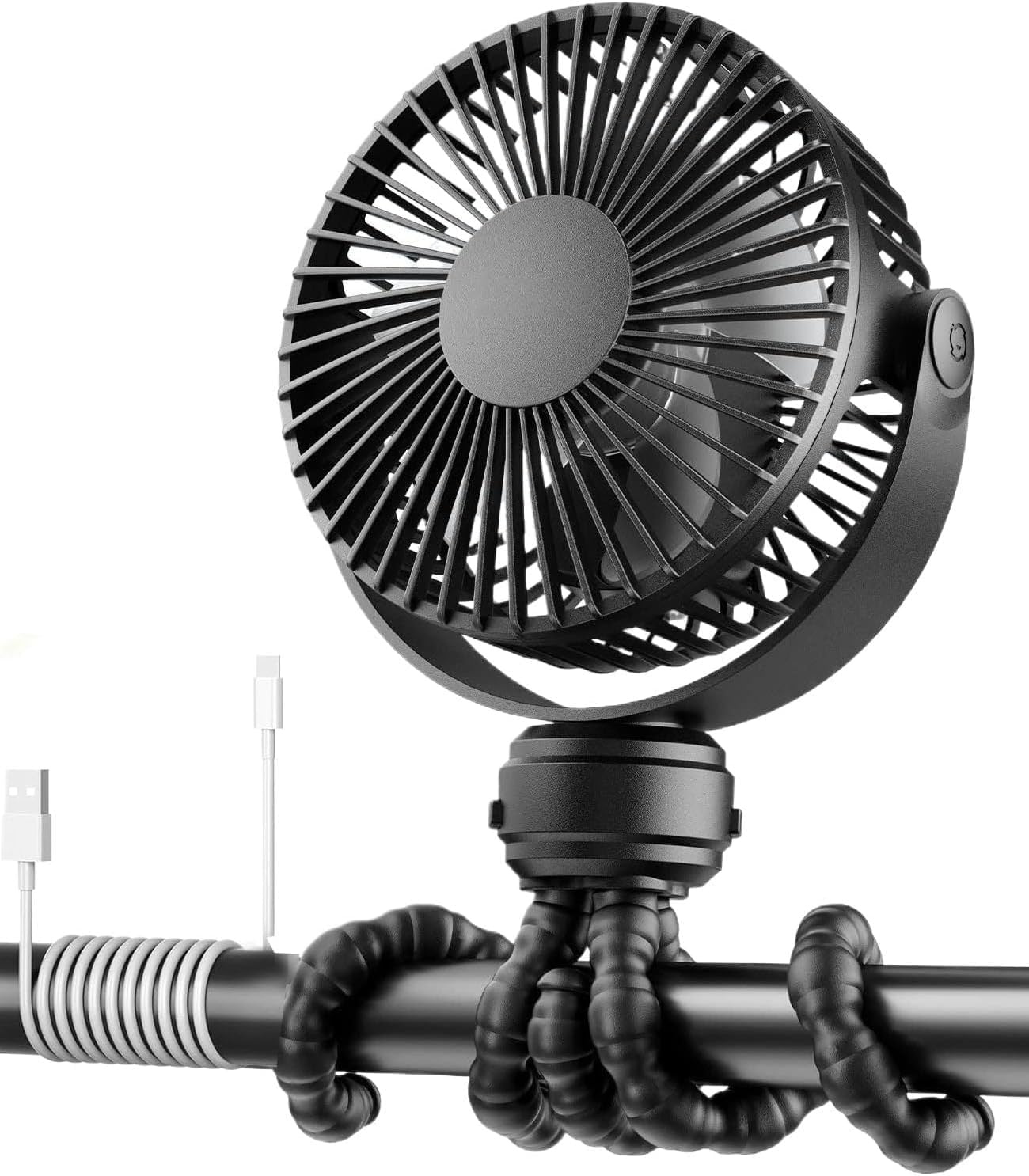 WXZOS Battery Operated Stroller Fan | Flexible Tripod Clip On Fan | Adjustable Up and Down + Left and Right 360° | 2000mAh | for Car Seat Crib Bike Treadmill