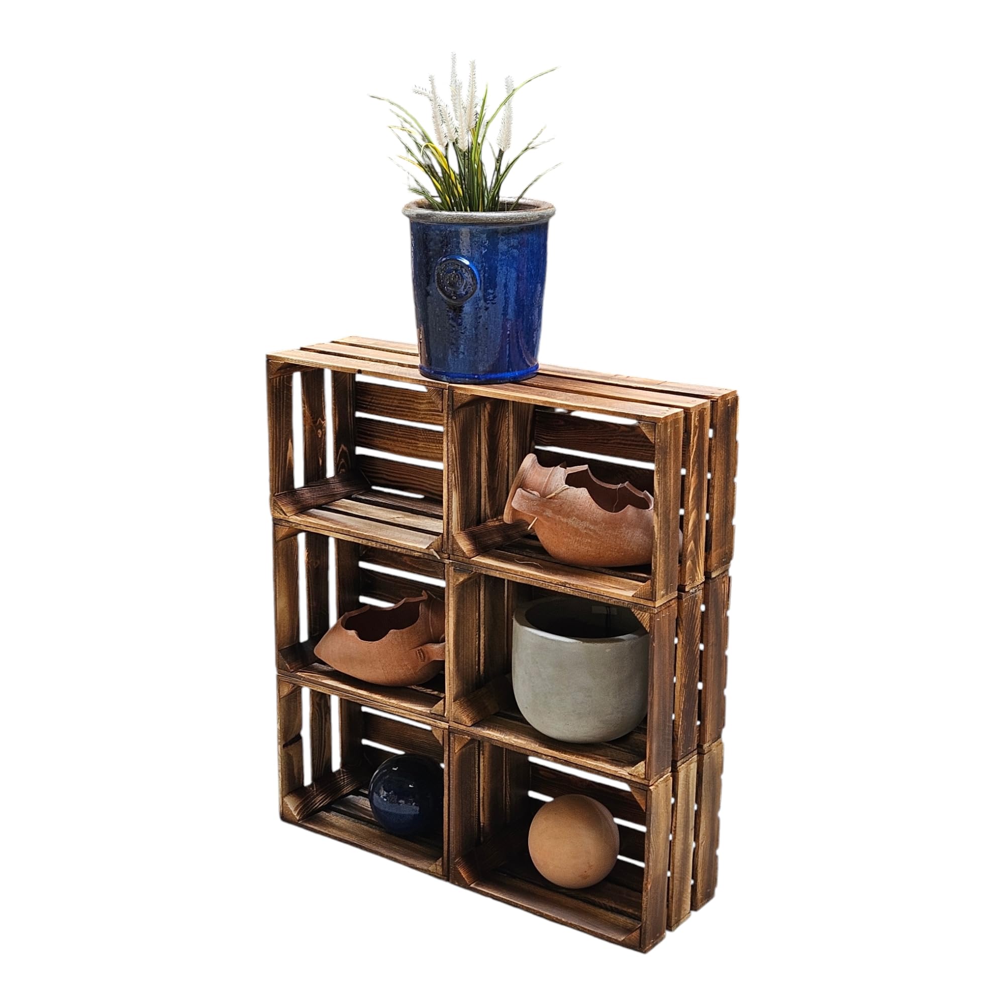 Teramico Holzkisten | Vintage geflammt, 40 x 30 x 25 cm, 6er Set ohne Boden