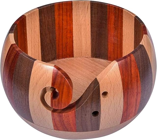 Wooden Yarn Bowl, Yarn Bowl Wool Holder, Handmade Rosewood Yarn Storage Bowl with Holes Needle and Thread Ball Storage for Crocheting Knitting Accessories DIY Crafts Gift-Without Lid