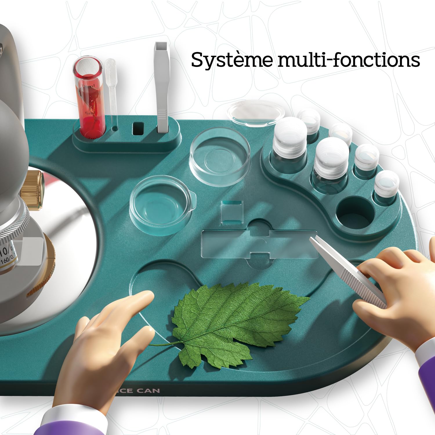 C Toys - So Science – Mikroskop für Kinder ab 8 Jahren – Zoom 100 x bis 1600 x – Smartphone-Halterung – 12 Klingen und Zubehör – Lern- und Wissenschaftliches STEM-Set – FR/EN – COS 004FR