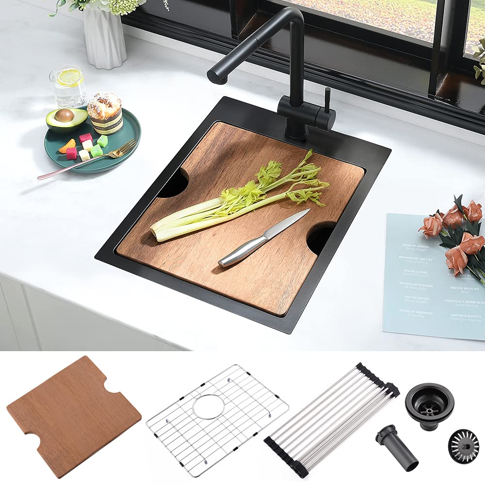 Buy 15 Black Bar Sink Drop In Workstation iAnomla 15 x 20 Inch Top