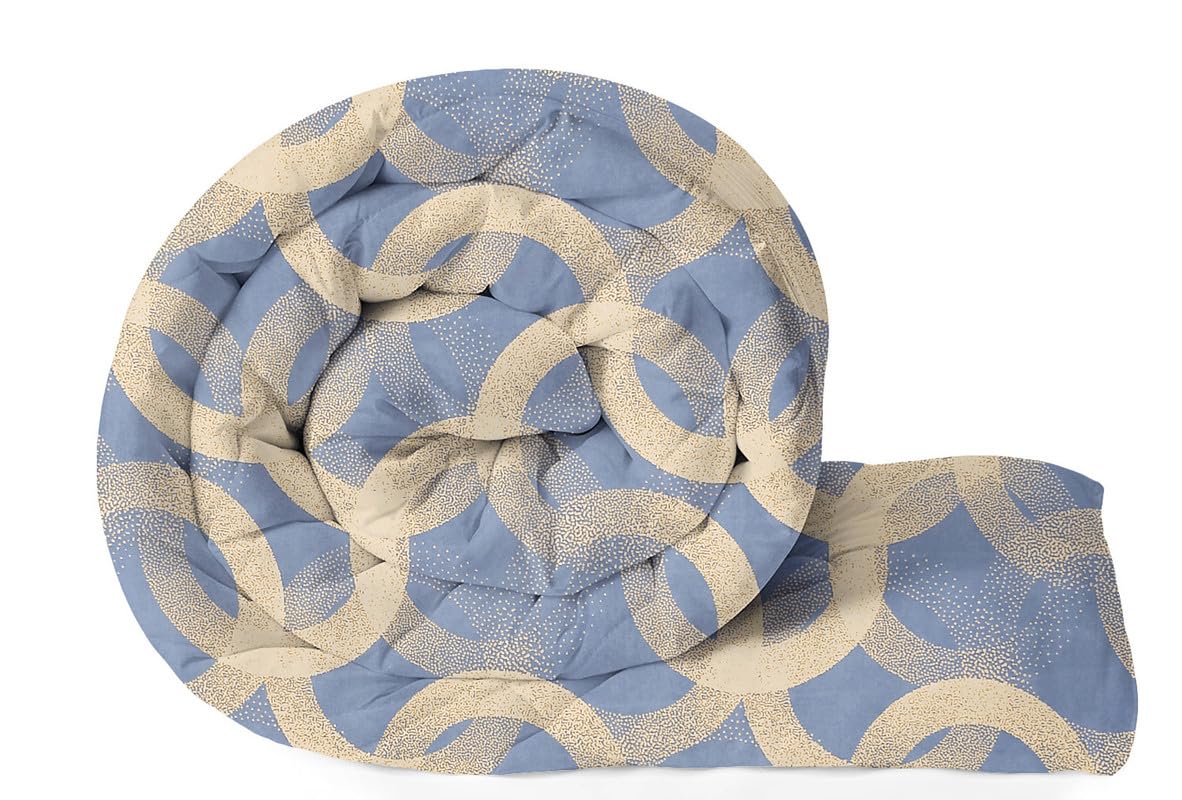 VAS COLLECTIONS 220 GSM Reversible Microfiber AC Comforter/Duvets for Mild Winter | All Season Single Size 3 Layered Quilted Blanket for Single Bed (230 cm x 150 cm, Floral, Beige & Grey)