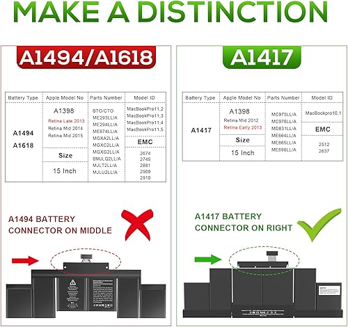 Miniatura 2 de Fancy Buying Batería de repuesto para laptop A1417 para MacBook Pro de 15 pulgadas Retina A1398 mediados de 2012 principios de 2013, compatible con
