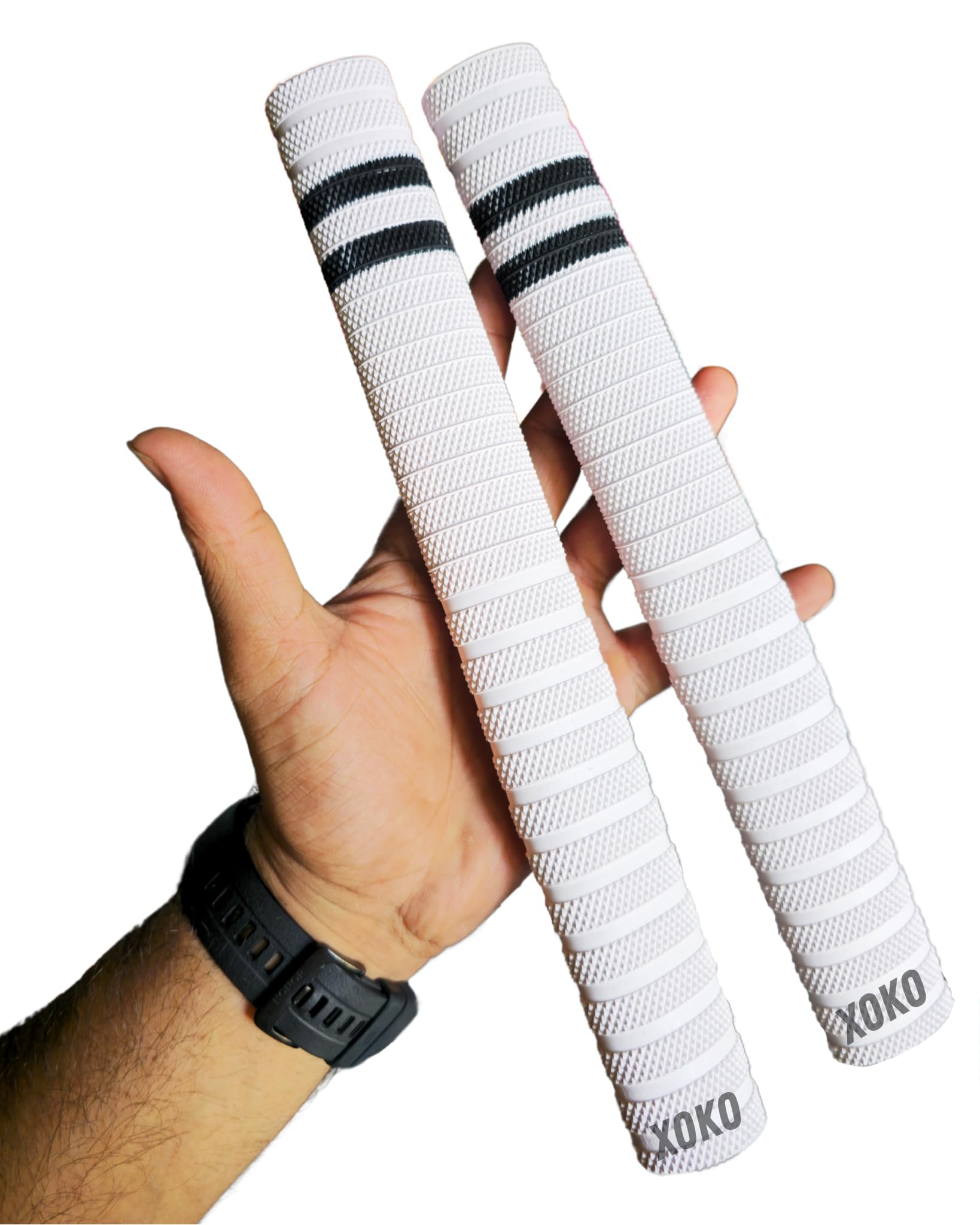 XOKO Cricket Bat Handle Grips, White with Black Stripes, Enhanced Performance, Shock Absorbing (White Pack of 6) 1