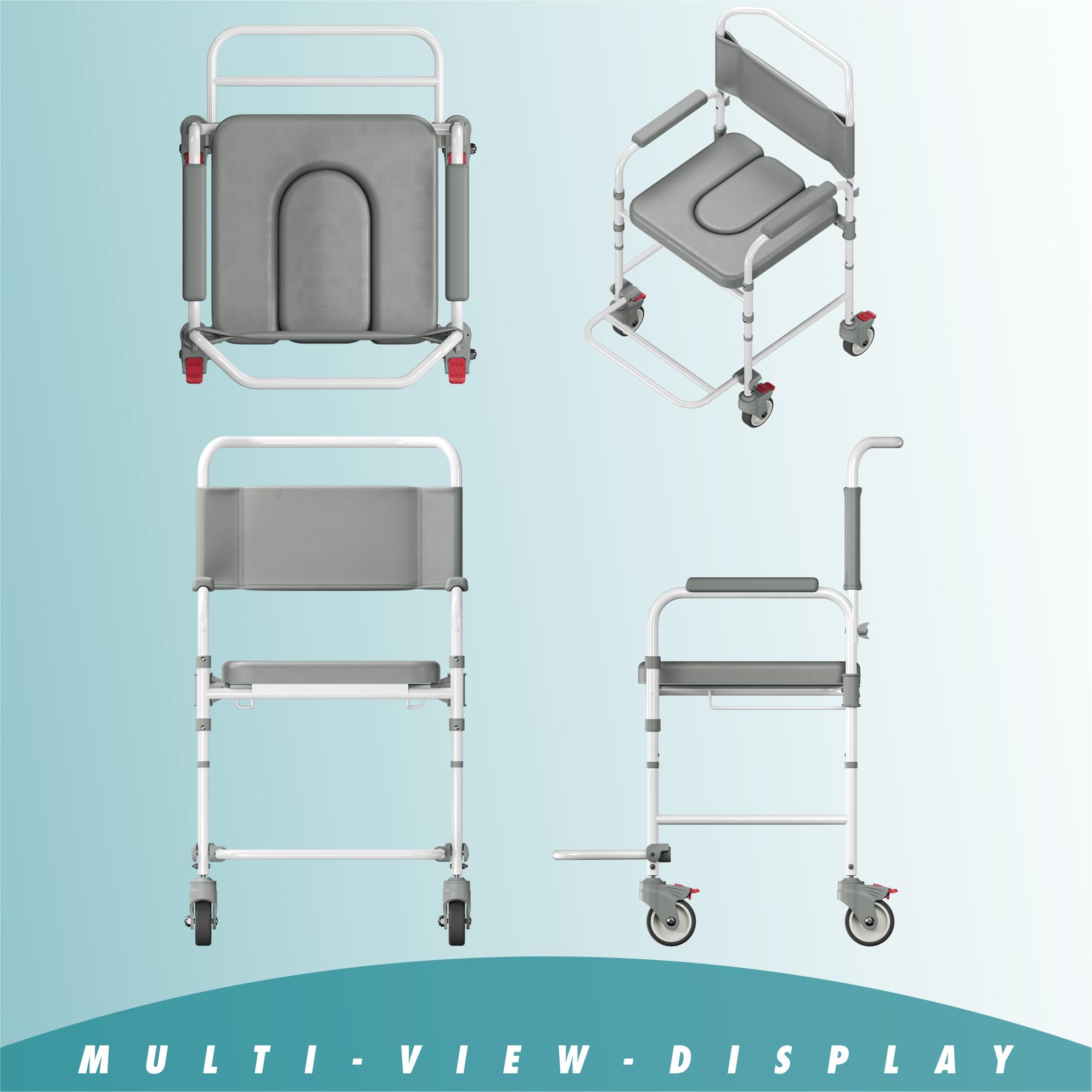 Toilettenrollstuhl & Duschstuhl 3-in-1 – Belastbar bis 120 kg – Mobiler WC-Stuhl mit Eimer & Fußstützen – Ideal für Senioren & Menschen mit Behinderung - Sicherer Nachtstuhl für Bad