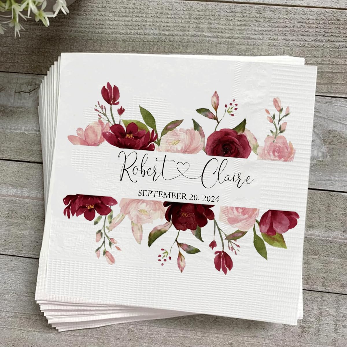 Personalized Napkins for Bridal Shower, Custom Floral Luncheon and Cocktail Napkins, Floral Wedding Shower Party Decor Paper Beverage Napkin