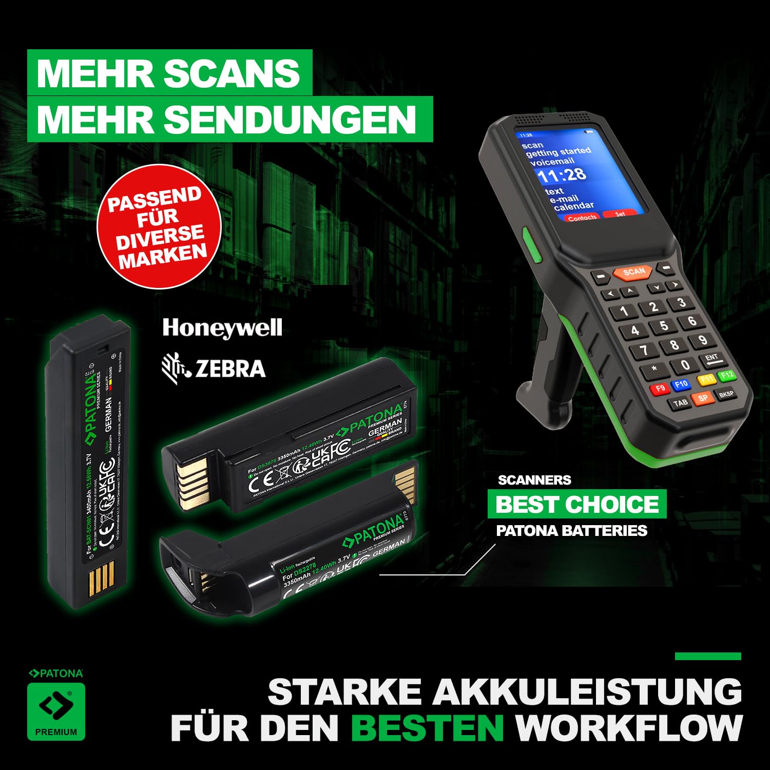 PATONA Batteria Premium per Zebra QLN420, ZQ630, ricambio per simbolo Zebra P1040687/P1050667-016, 7,4 V, 5200 mAh, agli ioni di litio, scanner manuale con codice a barre, di alta qualità o seconda