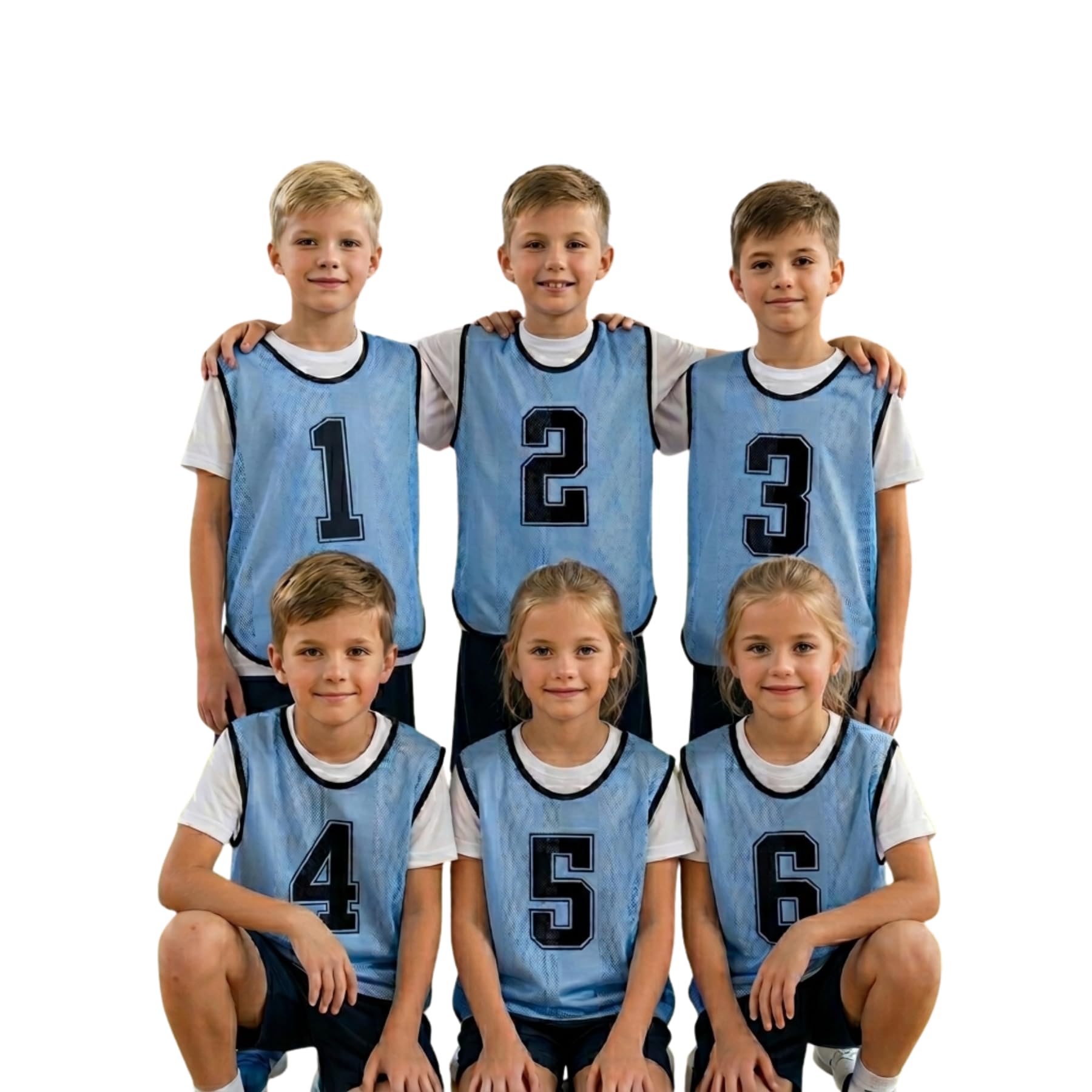 A2Z 4 Kids 6 Pack Training Bibs Sports Vests Comfortable Breathable - Sports Bibs 762 Blue 9-14