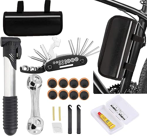 Miniatura 1 de Kit de herramientas de bicicleta, kit de reparación de bicicletas con bomba y bolsa, kit de reparación de parches de neumáticos de bicicleta, kit de
