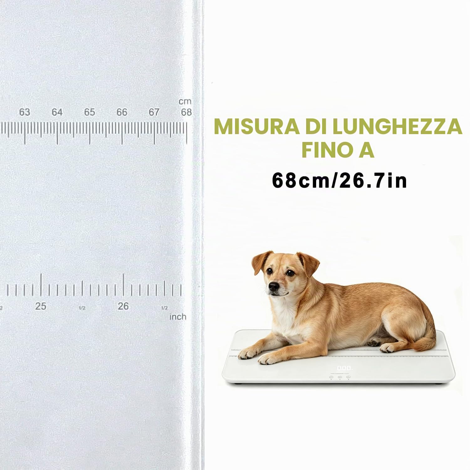 Bilancia digitale per animali domestici per cani e gatti, grande bilancia per cani, max. 100 kg, versione ricaricabile, 3 modalità di pesatura libbre, kg, st, precisione 10 g, 69 x 33 cm