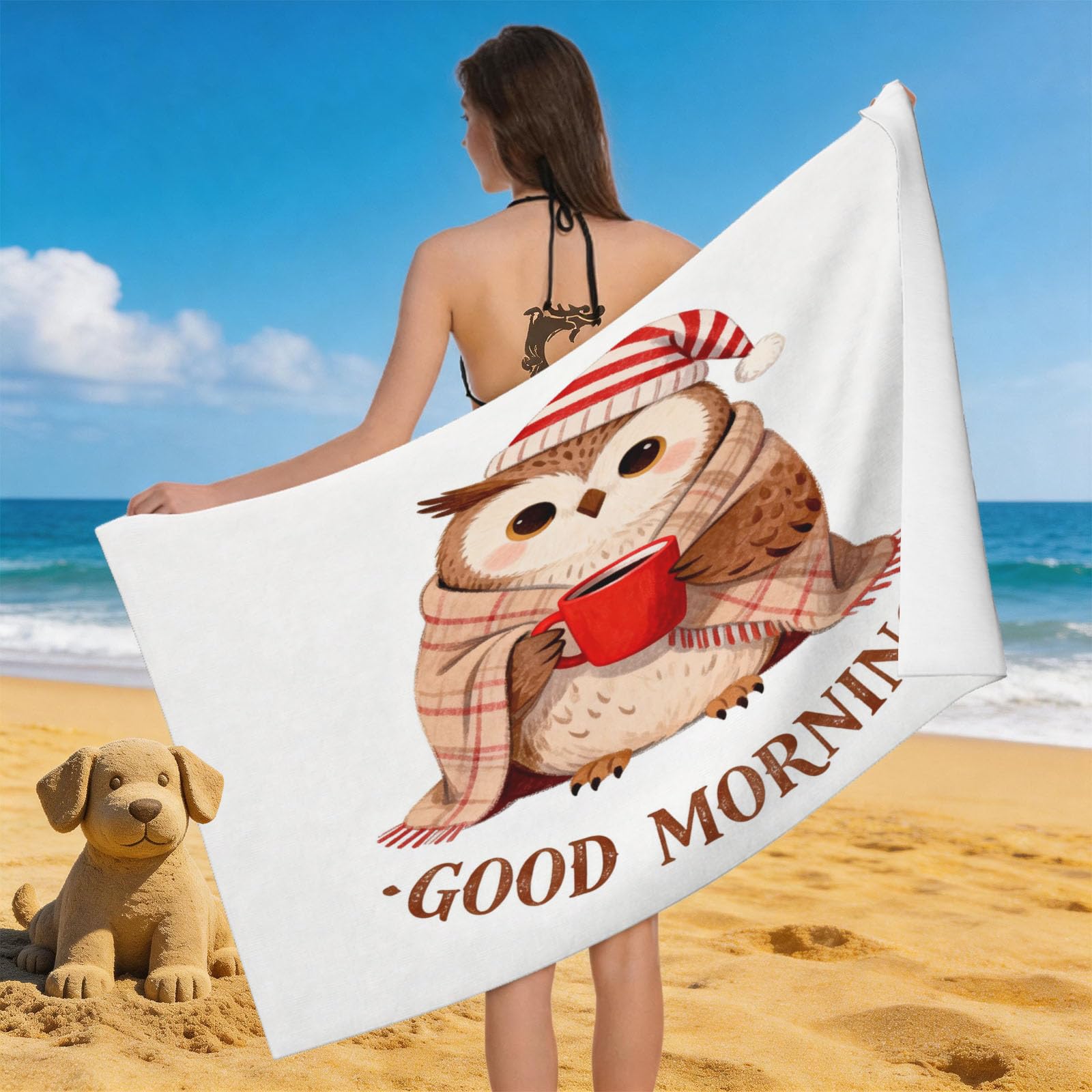 Leichong 3D Cartoon Owls Beach Towel Microfiber Soft Quick Dry for Adults, Minimalistic Bath Towel Lightweight Soft Absorbent for Travel Swimming Pool Sports, 75 x 150 cm