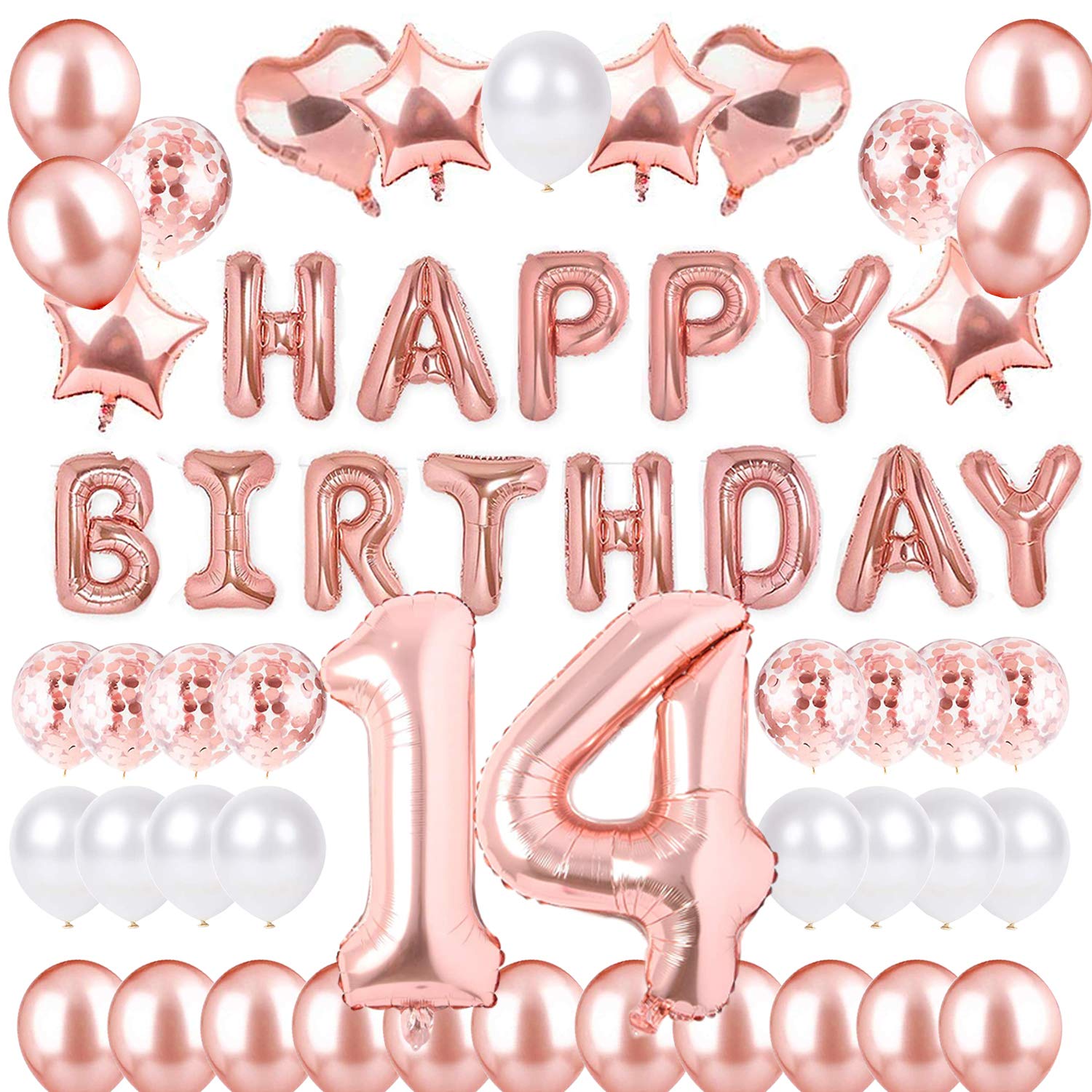 14th Birthday Decorations for Girls, Rose Gold 14th Birthday Party Supplies, 14th Birthday Girl Decorations, Rose Gold Happy Birthday Balloons, No.14 Foil Balloon, 14 Bray Decor