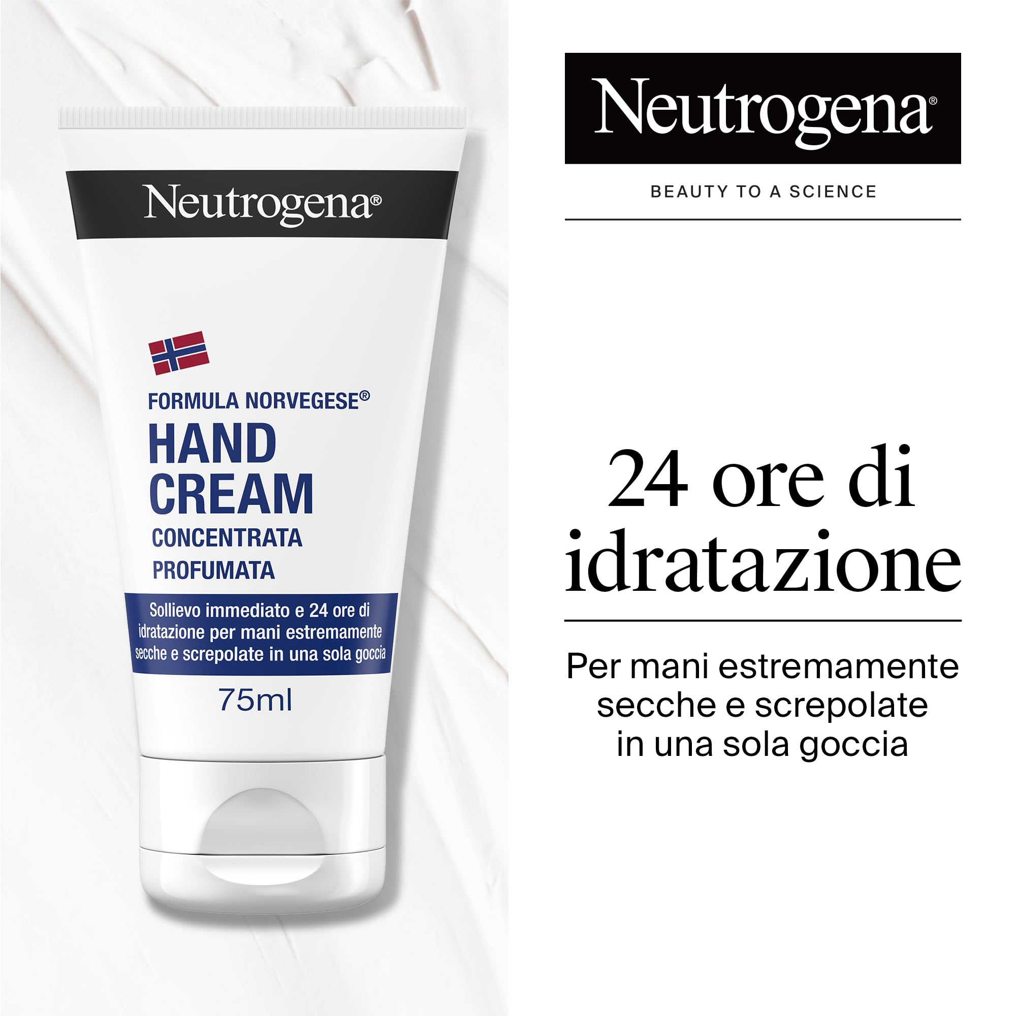Neutrogena Formula Norvegese Crema Mani Concentrata Profumata, Crema mani riparatrice con Glicerina e Vitamina E, Crema mani secche e screpolate profumata per sollievo e idratazione 24h, 75 ml