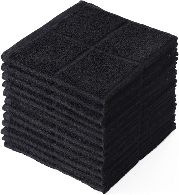 Glynniss Dishcloths Kitchen Highly Absorbent Dish Rags 100% Cotton Dish Cloths for Washing Dishes, Cleaning (Black, 11x11)