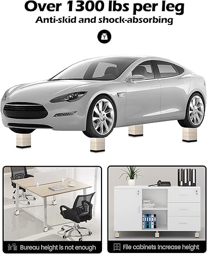 Miniatura 5 de Elevadores de muebles, camasofáescritoriomesapatas de sillarefrigerador se elevan a 1.5, 3 y 4 pulgadas, bloques elevadores ajustables rectangulares