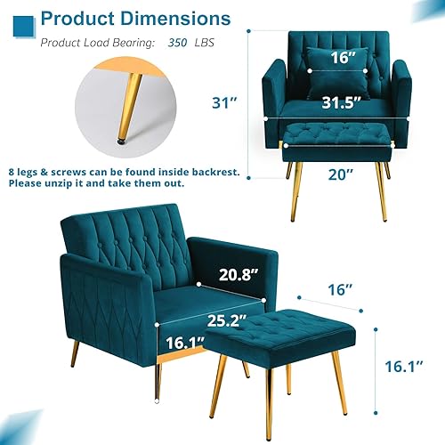 Miniatura 94 de Silla decorativa de terciopelo con reposabrazos y respaldo ajustables, sillón reclinable con botones, sillón reclinable individual con otomana y una