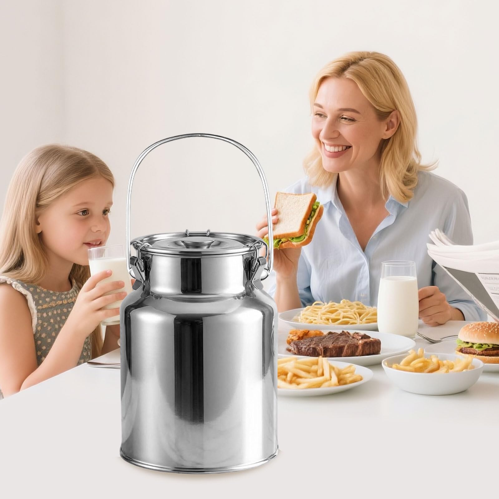 Cubo De Leche De Acero Inoxidable, Cubo Hermético para Leche Cubo De Transporte con Tapa Y Asa, Recipiente para Alimentos para Granjas, Cafeterías, Cocinas Y Acampadas ﻿,11L 22x30CM