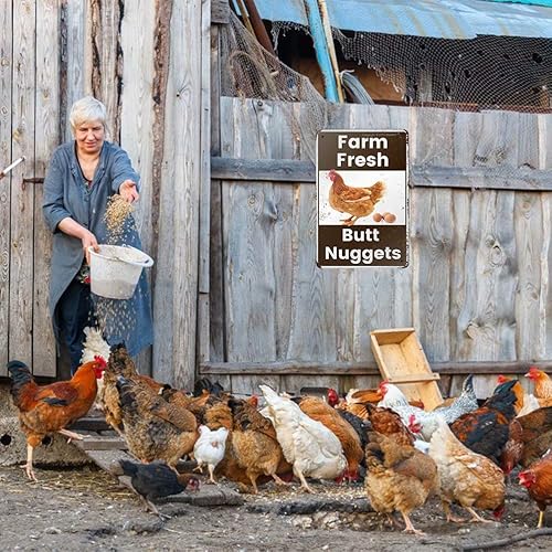 Miniatura 5 de ANJOOY - Letrero de metal vintage de hojalata  Farm Fresh Butt Nuggets  Venta de huevos de pollo, mercado, granja, granero, baño, patio, regalos