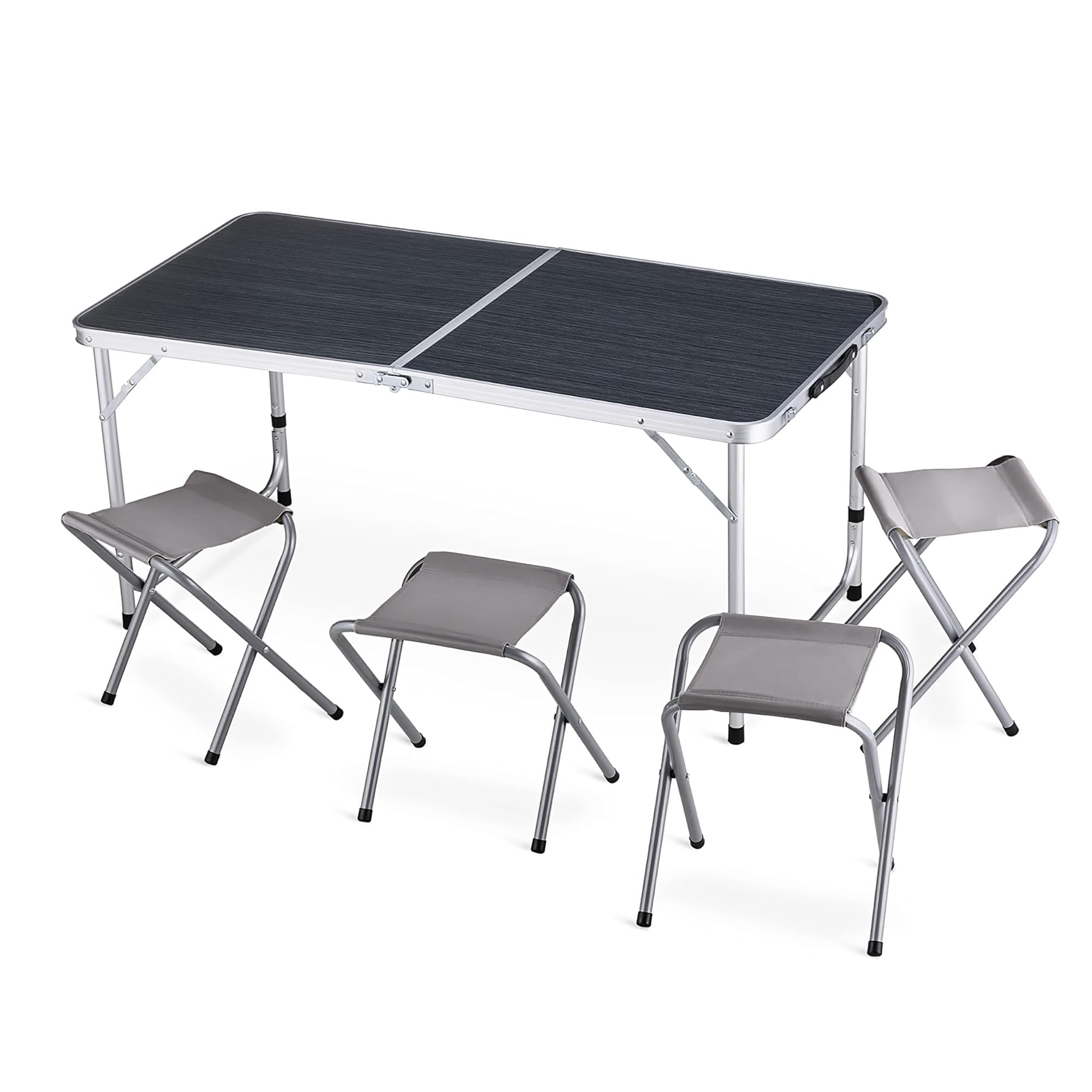 IlGruppone Set Tavolo Pieghevole da Campeggio con 4 Sgabelli, Altezza Regolabile 54-71 cm, Tavolo Richiudibile a Valigia 120x60 cm, Struttura in Alluminio, Portatile per Camping, Picnic e Giardino