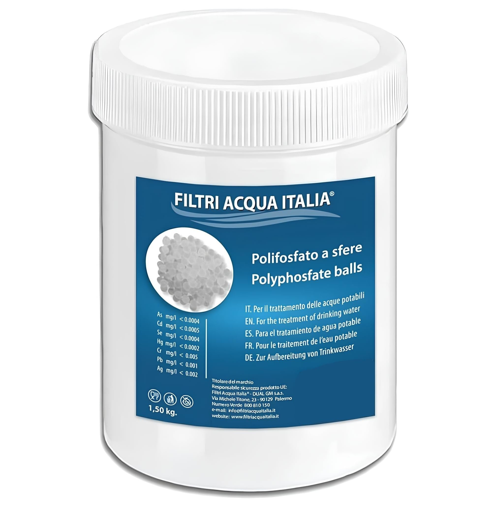 Polifosfati a Sfere 1,5 Kg. Ricarica per Filtri Anticalcare Lavatrice, Lavastoviglie, Caldaia, Dosatori ecc.