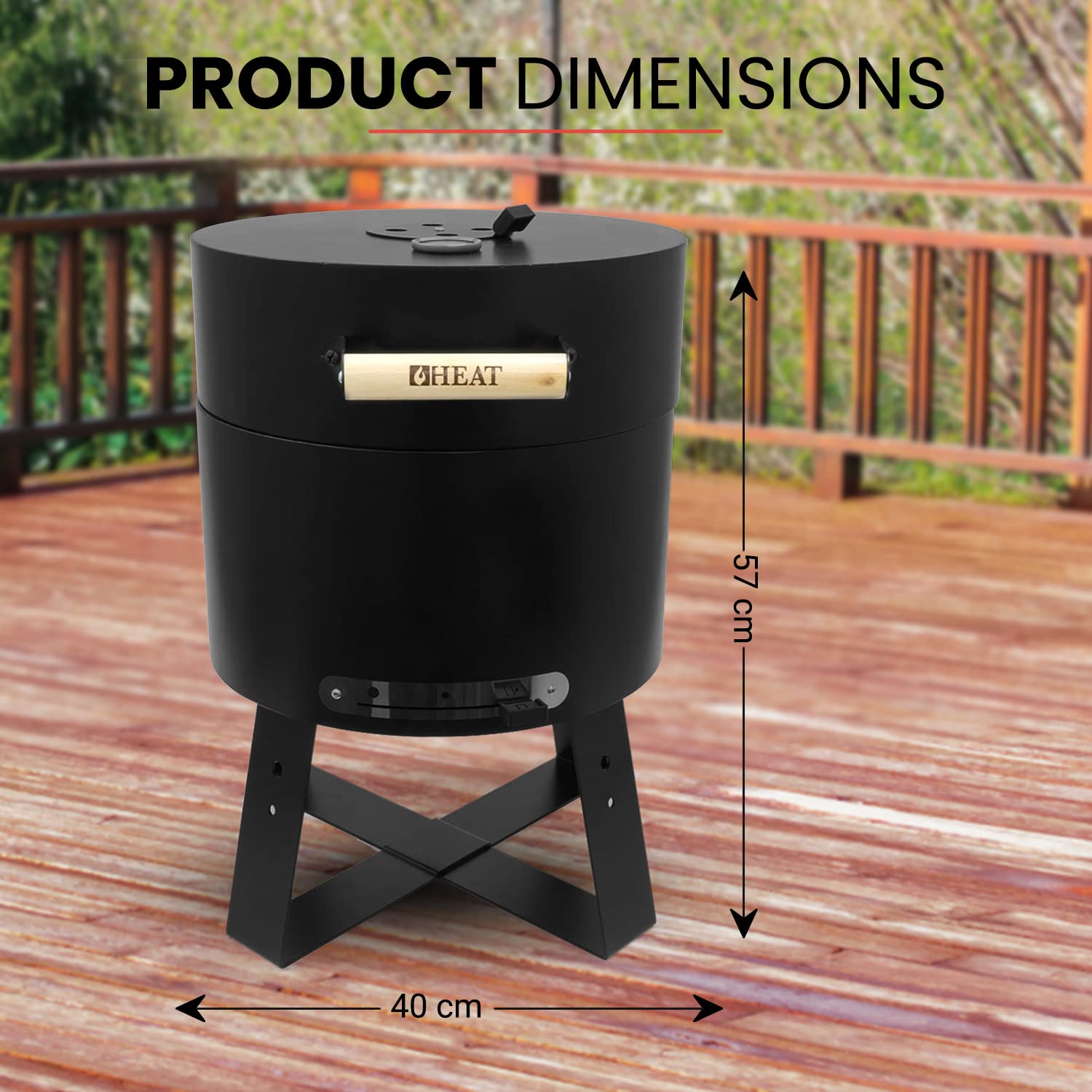 Grill na węgiel drzewny z pokrywką – czarna stal – grill Kamado – grill kempingowy na zewnątrz – 40 x 40 x 57 cm