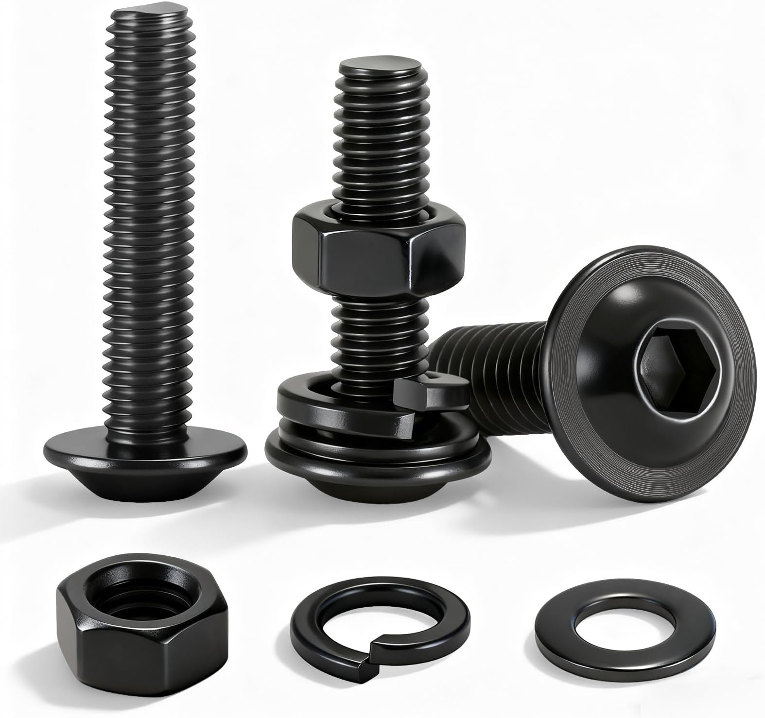 20 pcs Flanged Button Head Socket Cap Bolts M5 x 20mm Black Stainless Steel Dome Head Socket Cap Bolts with Nuts, Flat & Lock Washers - 304 Stainless Steel Allen Bolts Kit for Furniture, Bed Frame