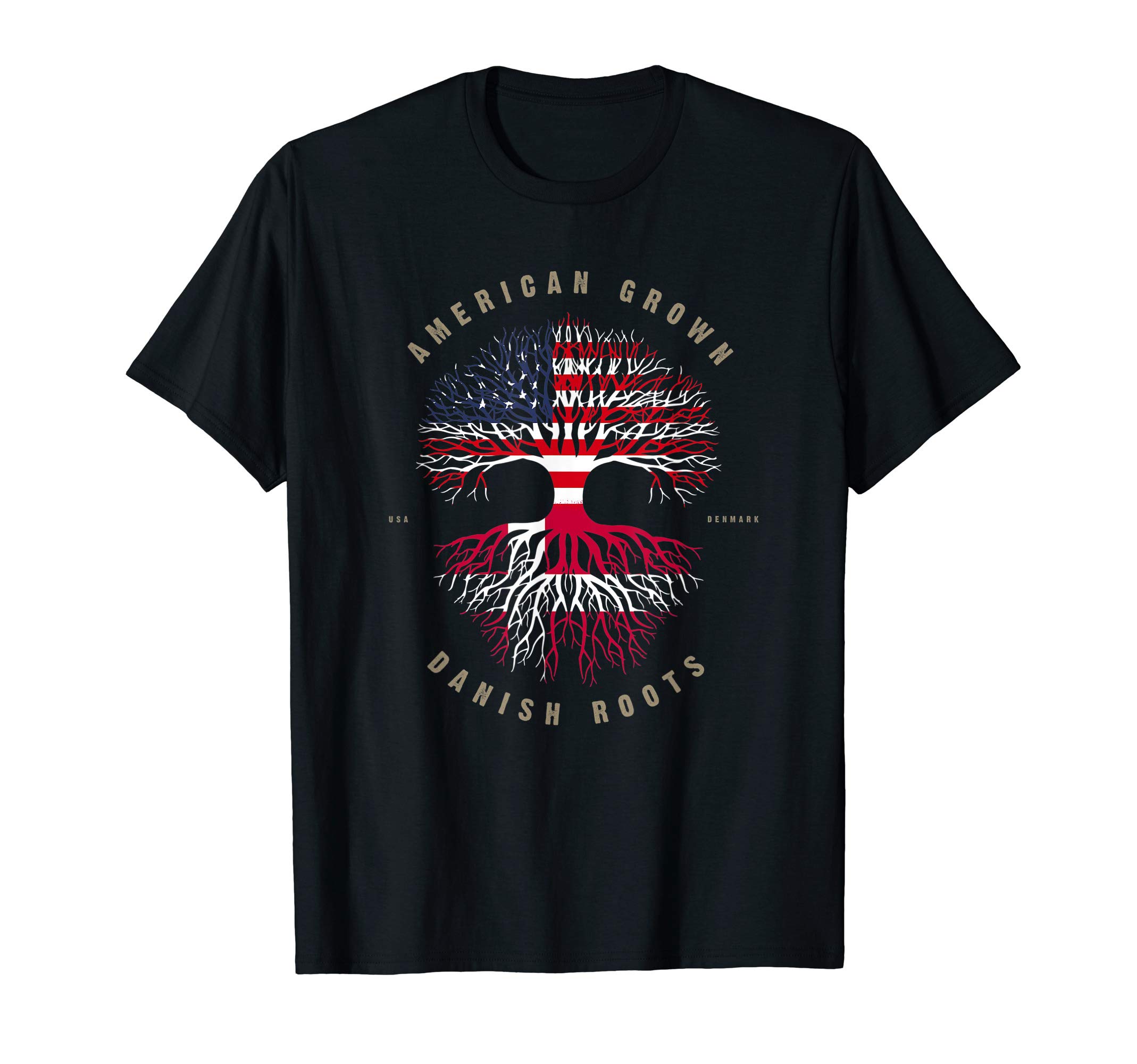 Denmark Roots Heritage ShirtsAmerican Grown Danish Roots Denmark Flag T-Shirt T-ShirtOEKO-TEX STANDARD 100