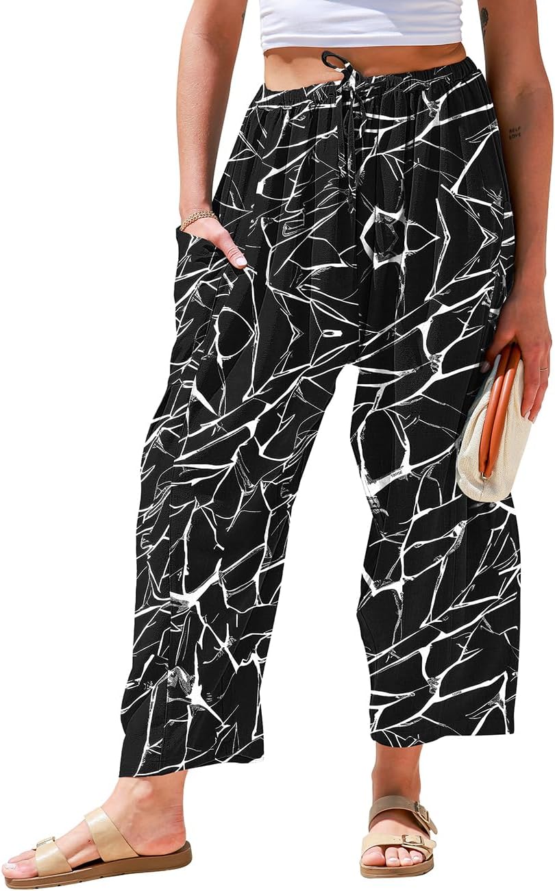 TARSE Womens Linen Wide Leg Pants Casual Loose Drawstring Summer 2026 Beach Travel Vacation Palazzo Harem Pants with Pockets
