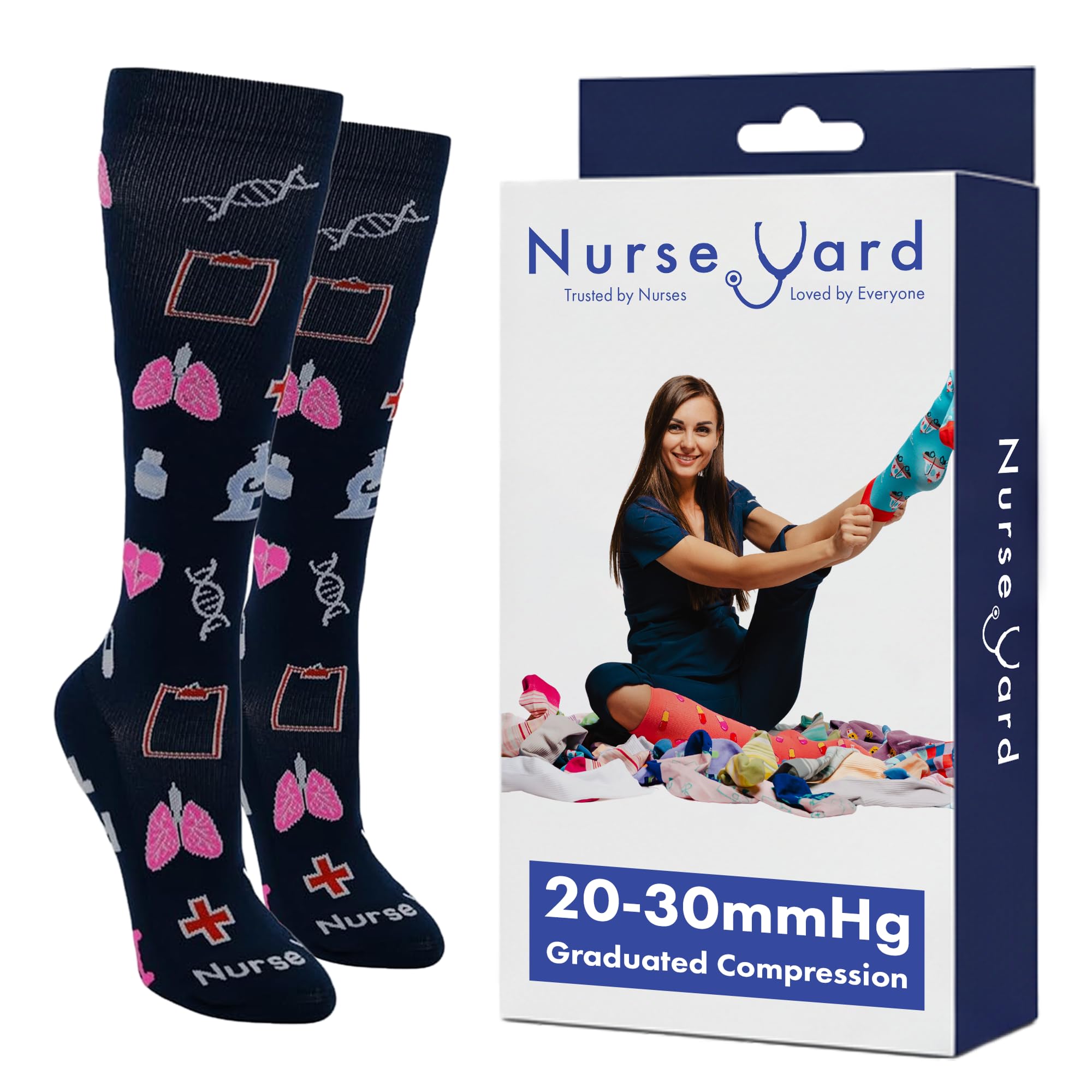Nurse Yard Compression Socks for Nurses - Women &amp; Men - 20-30mmHg Graduated Compression, For Medical Staff, Athletes - 1 Pair