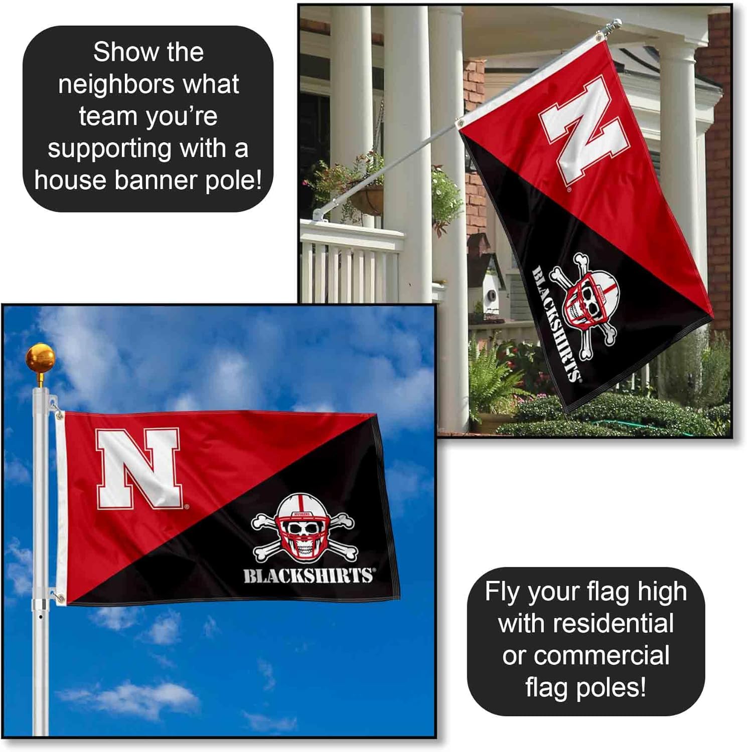 College Flags & Banners Co. Nebraska Cornhuskers Split Blackshirts Large Grommet Banner Flag - Image 3