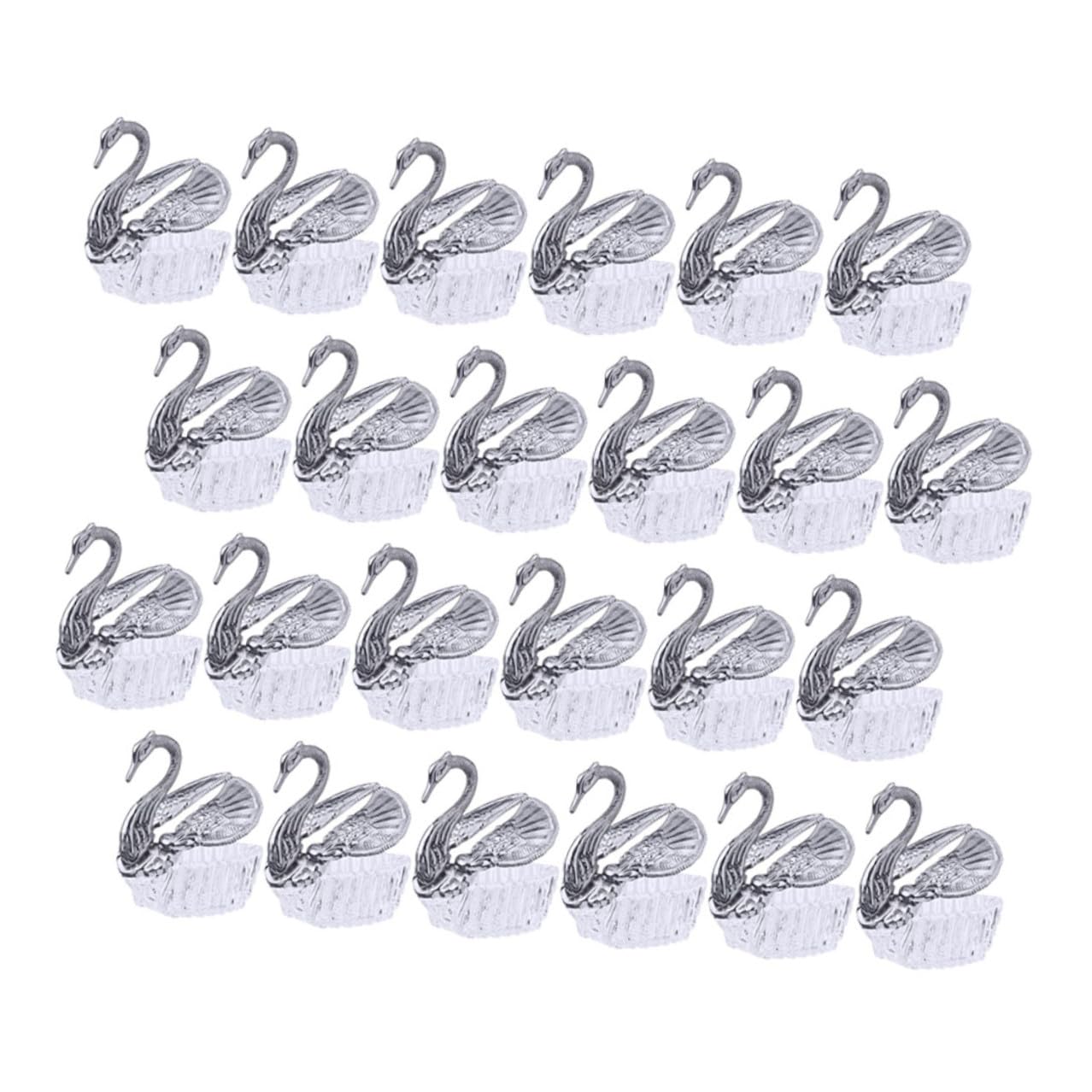 Baluue 24 Pezzi Scatole Porta Confetti a Forma di Cigno in Acrilico Argento Stile Europeo per Matrimonio, Design Raffinato e Sicuro, Confezione Raffinata per Festa Nuziale