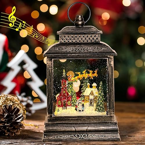 GOOSH Mecedora de Papá Noel iluminada con globo de nieve de Navidad sobre la ciudad en decoración musical, regalo con luces LED que funcionan con