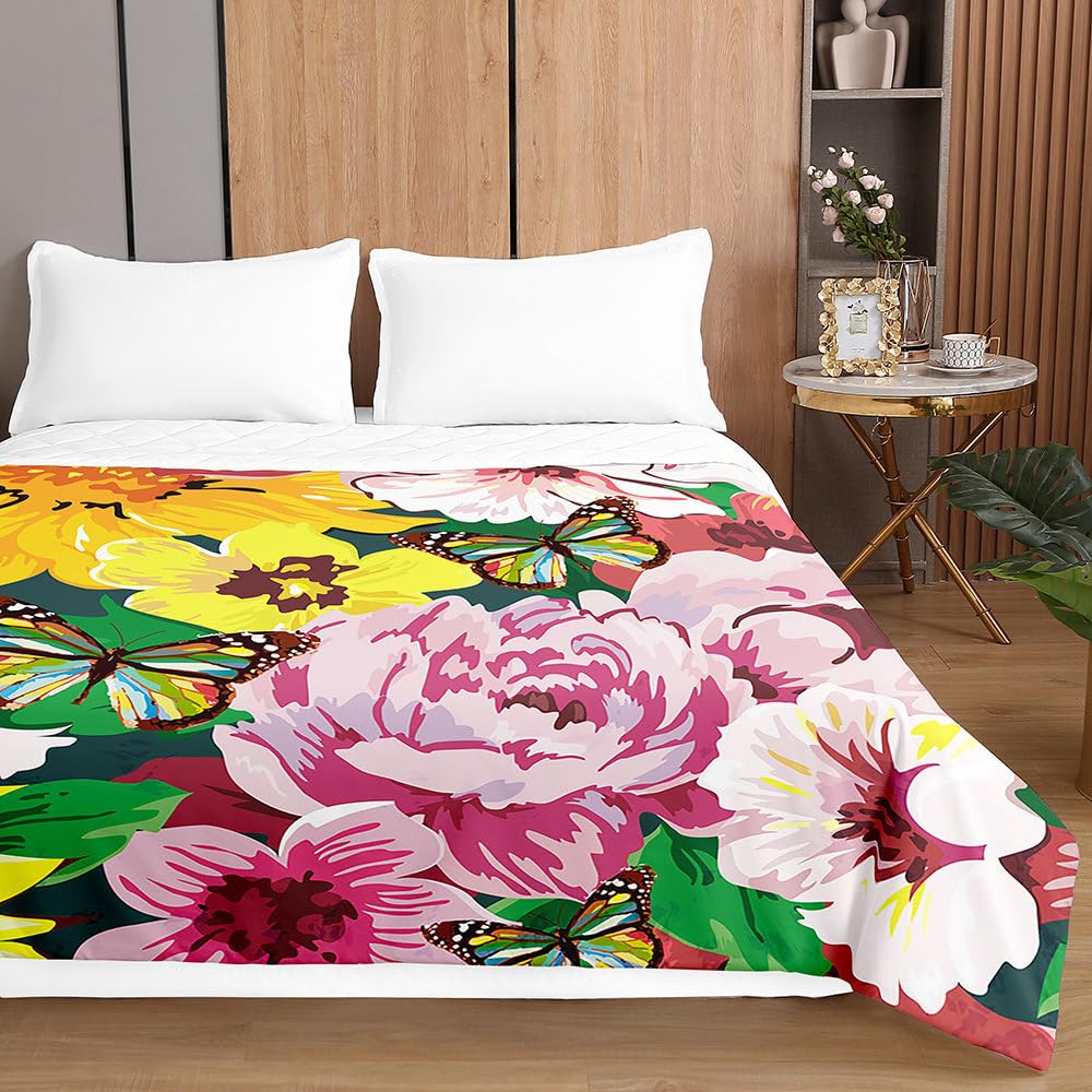 Surwin Couvre Lit Matelassé pour 1 ou 2 Personnes, Dessus de Lit Imprimé Oiseau Floral Printanier 3D Couverture de lit en Microfiber Doux Jeté de Lit Printemps Été (Arbre Vert,230x260cm