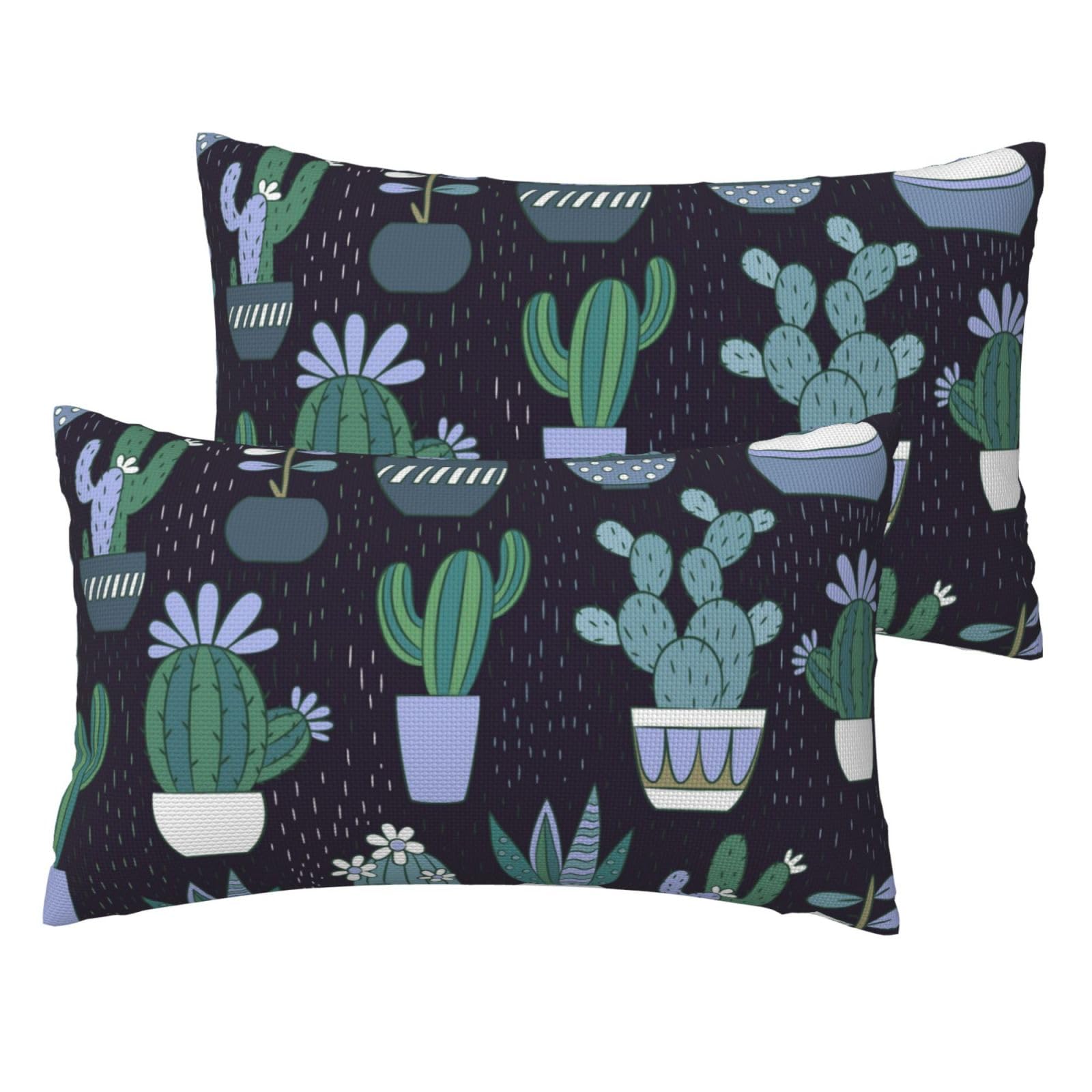Housse de coussin lin motif plantes succulentes et cactus de salon finition haut de gamme