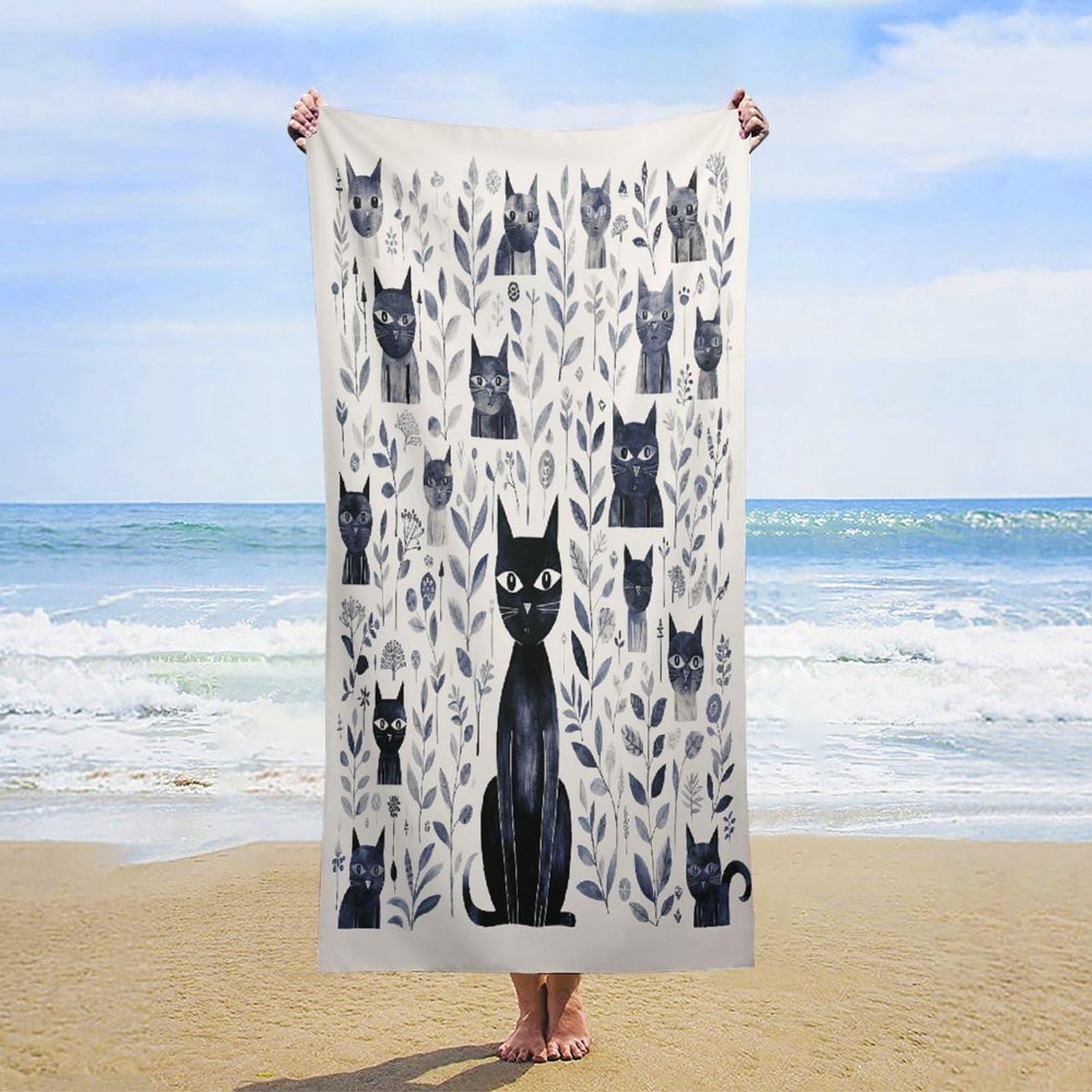 Simple - Toallas de baño unisex de gato negro, toalla de playa ligera de secado rápido, toalla de baño para viajes, deportes, piscina, natación, baño, camping, yoga, adultos, 160 x 80 cm