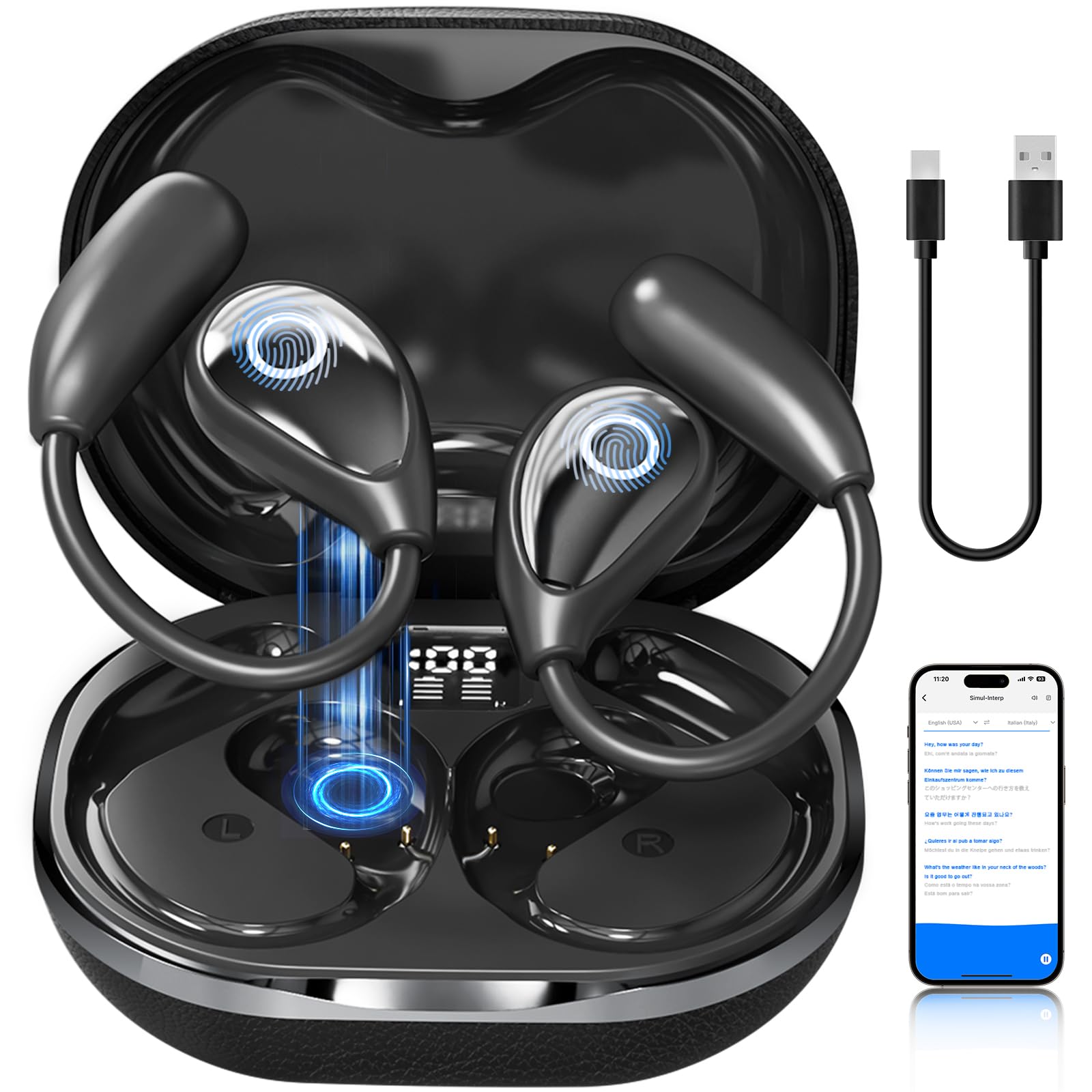 MWIRB AI Translation Earbuds Real Time, 2026 Upgrade 164 Language Translator Earbuds Bluetooth 5.4 OWS 3-in-1 Translation Headphones, Wireless Translating Device for Travel Business Learning with App