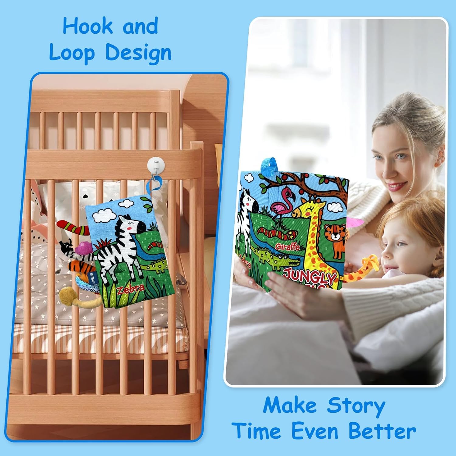 BeFunky Baby Fabric Book, Baby Book Toy Months 0 3 6 12 Months, Soft 3D Picture Book Feel Book Crinkle Book Sensory Toy Montessori Learning Toy For Boys Girls (Jungly Animals), Multicolor - Image 6 thumbnail