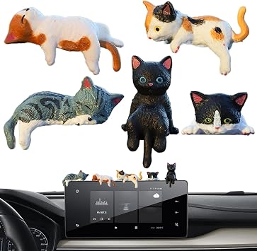 5Pcs Cute Cat Figurines Computer Monitor Decor Mini Cat Figures Table Ornaments Decorations for Home Multi-Colored, 5PCS