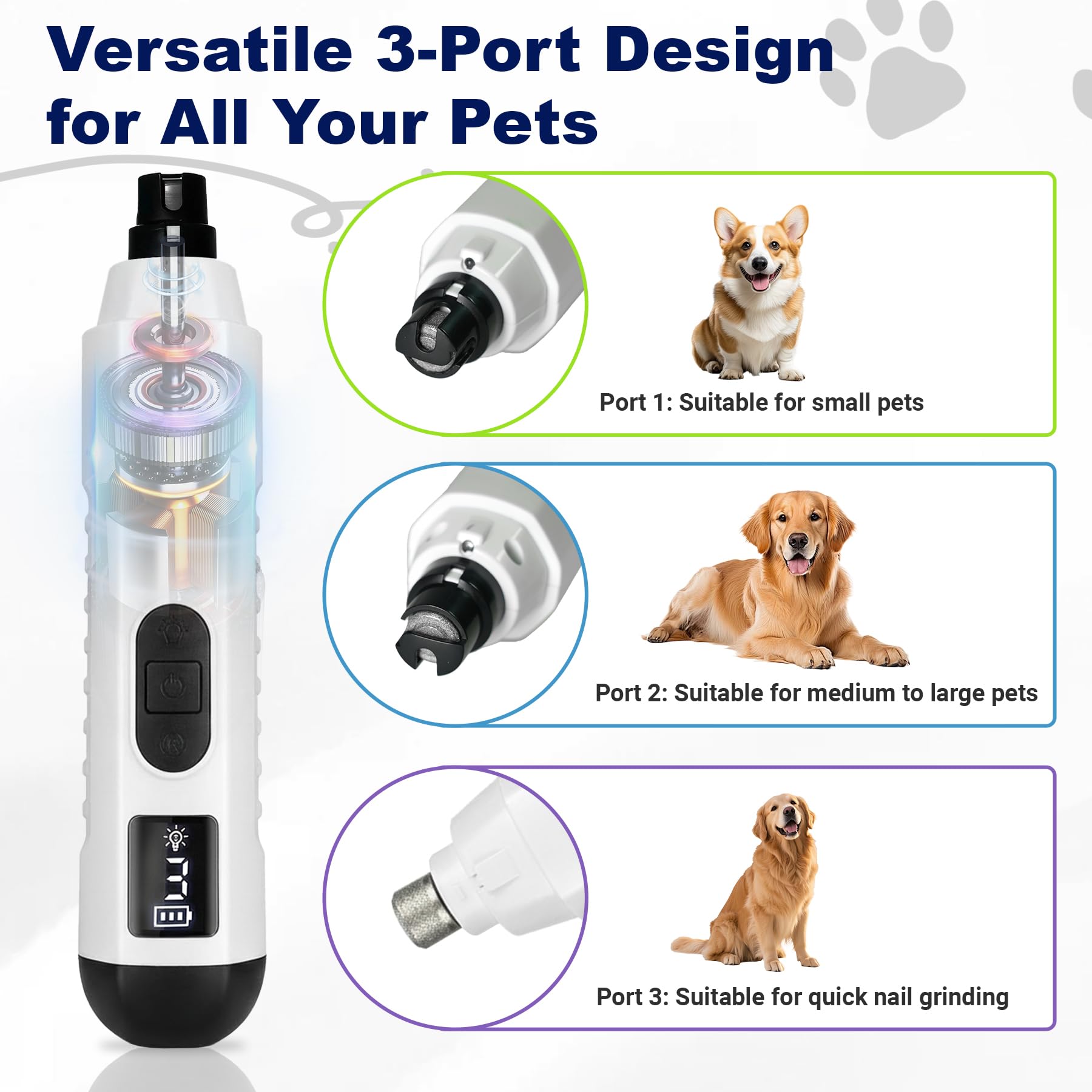 BULLIX 2026 Upgraded Silent Groom Pro Nail Grinder, Cordless Grooming Pro Nail Grinder for Dogs with 5-Speed & Led Light, Rechargeable USB Charging & 2 Grinding Wheels for Dogs and Cats - image 2