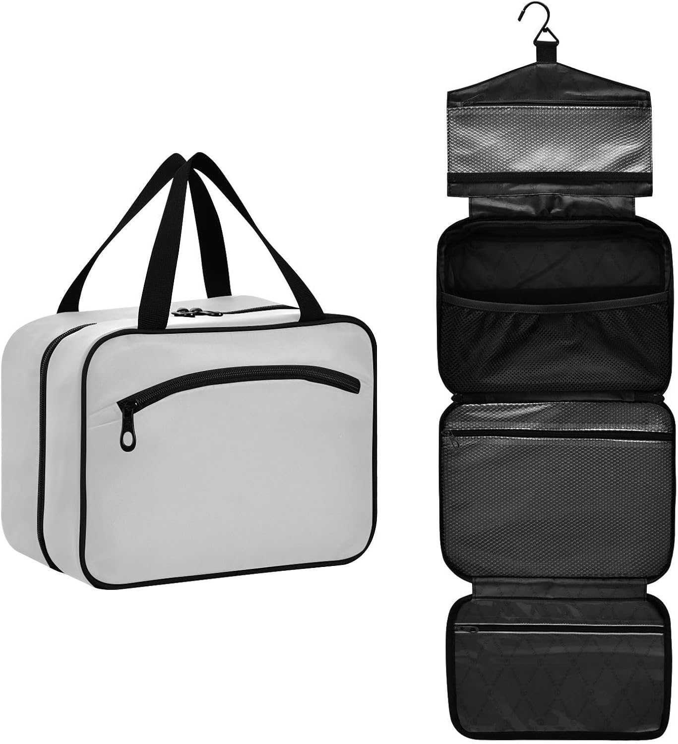 GuoChe Grey Neutral Solid Color Pure Plain Hanging toiletry kit for men with Hook, Designer expandable medicine bag for adults gym estuches para maquillaje L