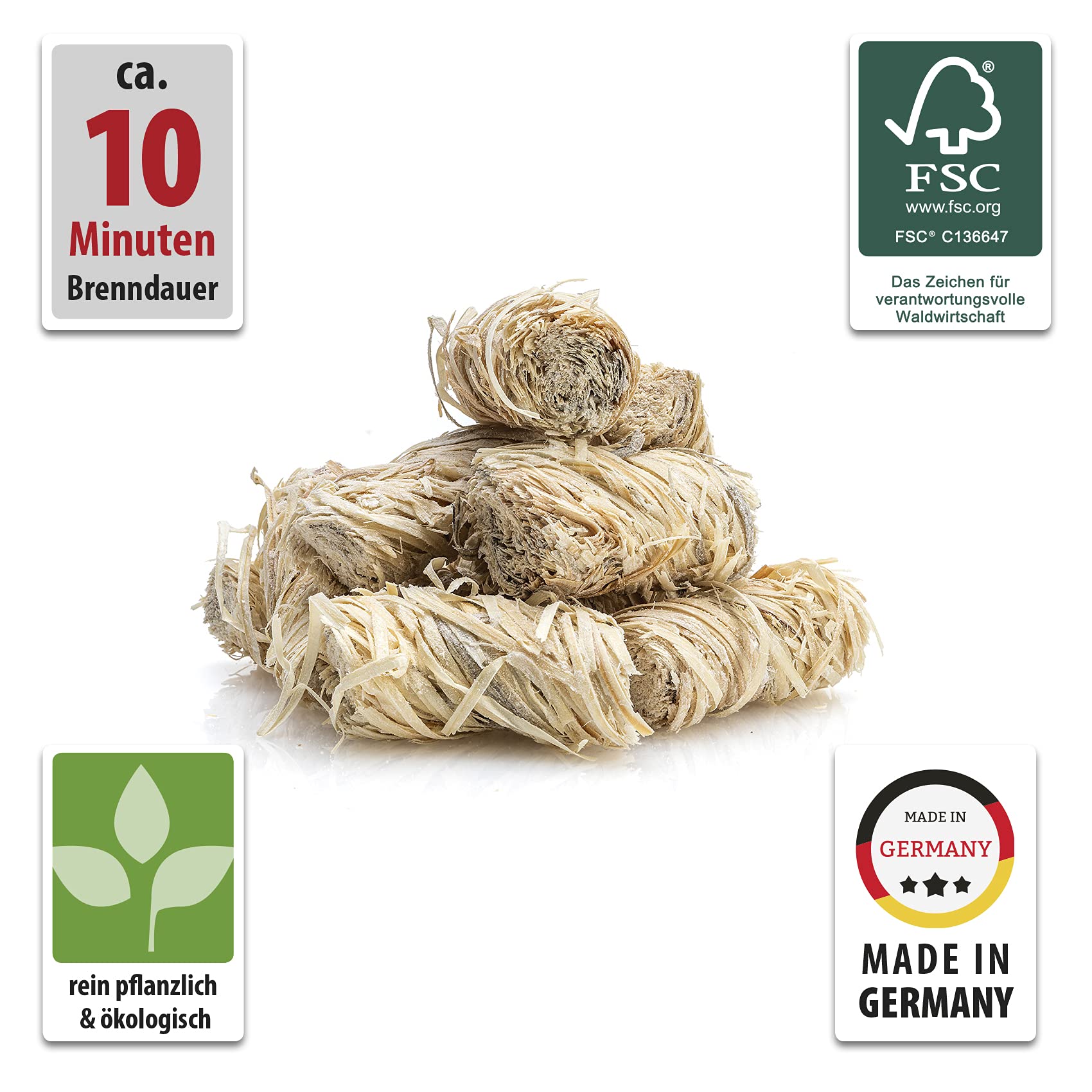 Axtschlag Premium Anzündwolle 6 x 1kg | Holzwolle Wachs Kaminanzünder | ökologischer Grillanzünder Holzanzünder | Anzünder für Kamin Grill Ofen