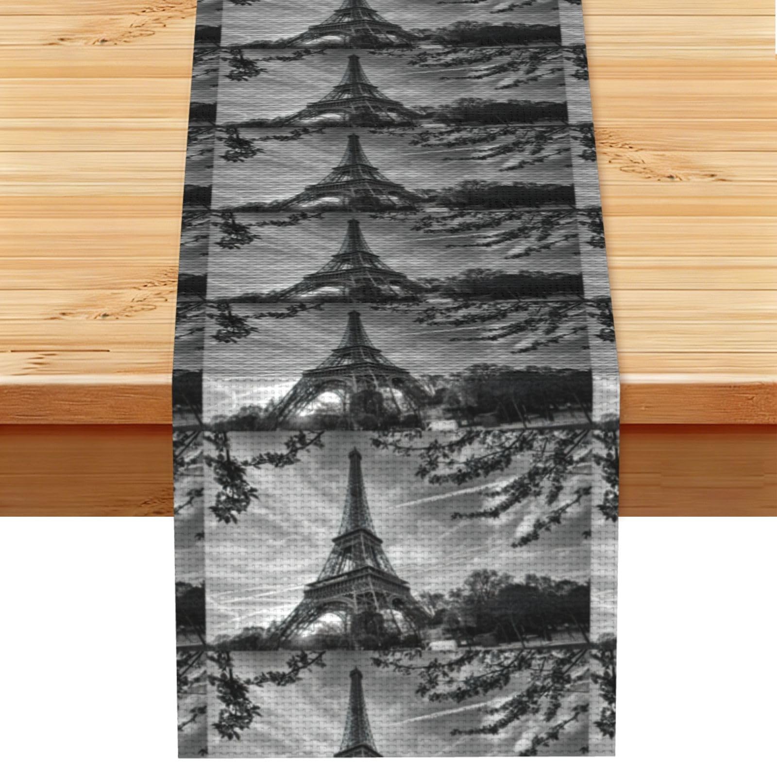 Eiffel Tower Pattern Stylish Printed Table Cloth, Decorative Table Runner 13x72in for Home, Party and Banquet Home Decor